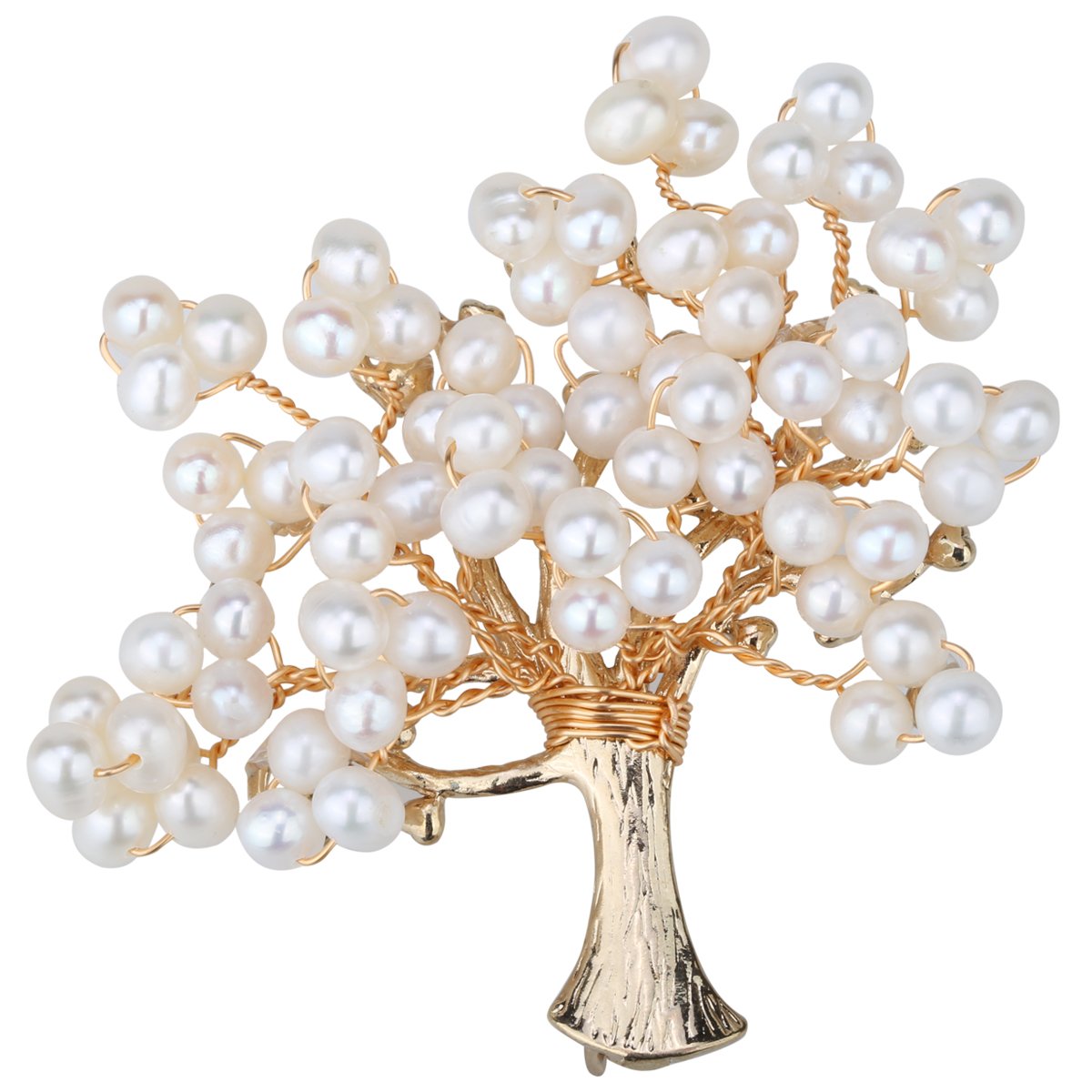 Handmade Women's Freshwater Pearl Tree of Life Pin Brooch featuring copper wire and elegant pearls, perfect for gifts.