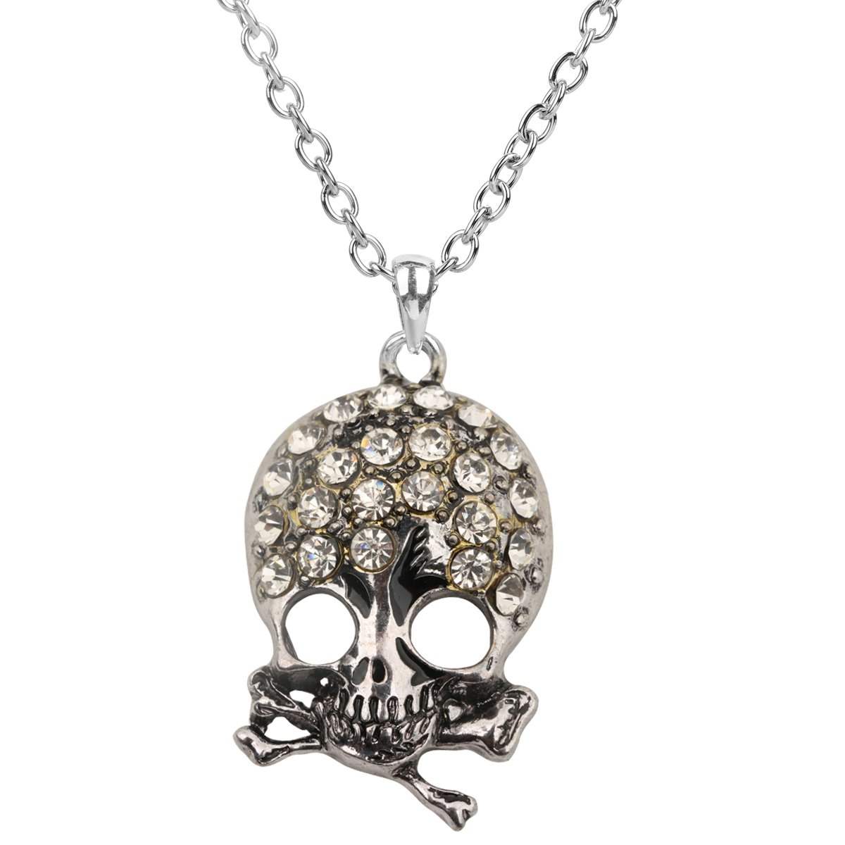 Women's Skull Cross Bone Jewelry Set featuring an adjustable necklace and dangle earrings with rhinestone embellishments, perfect for hip-hop and rock styles.