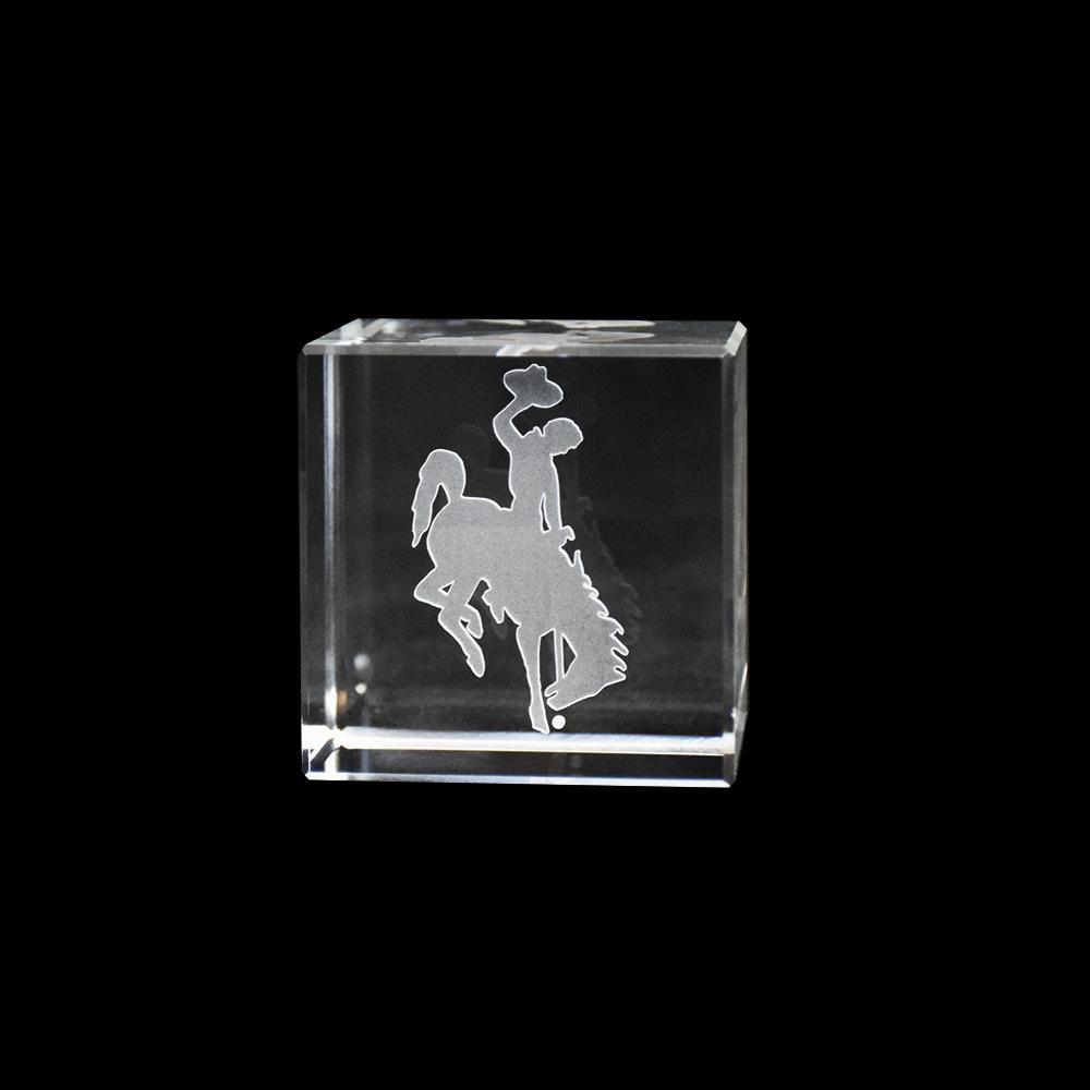 Wyoming Bucking Horse Crystal Cube showcasing the university logo inside a clear optical crystal cube.