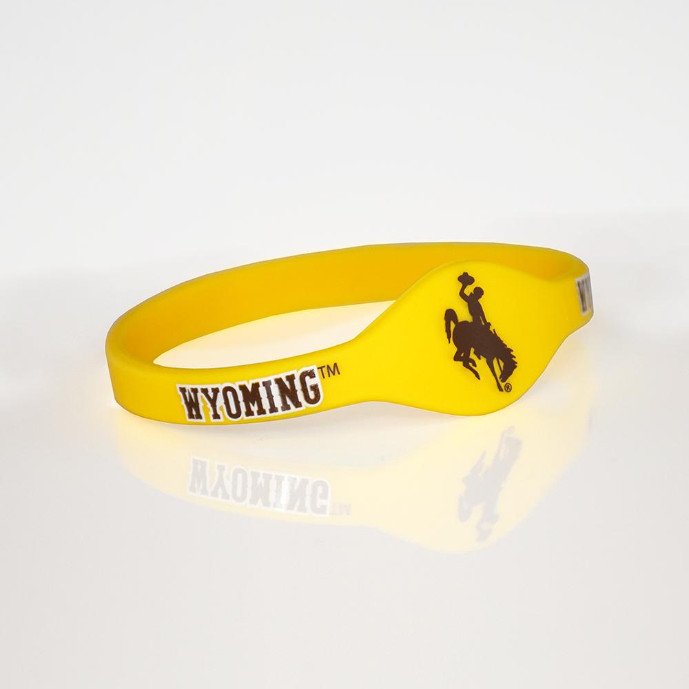 University of Wyoming Silicone Bracelet in vibrant colors, showcasing the team's logo and designed for comfort and durability.