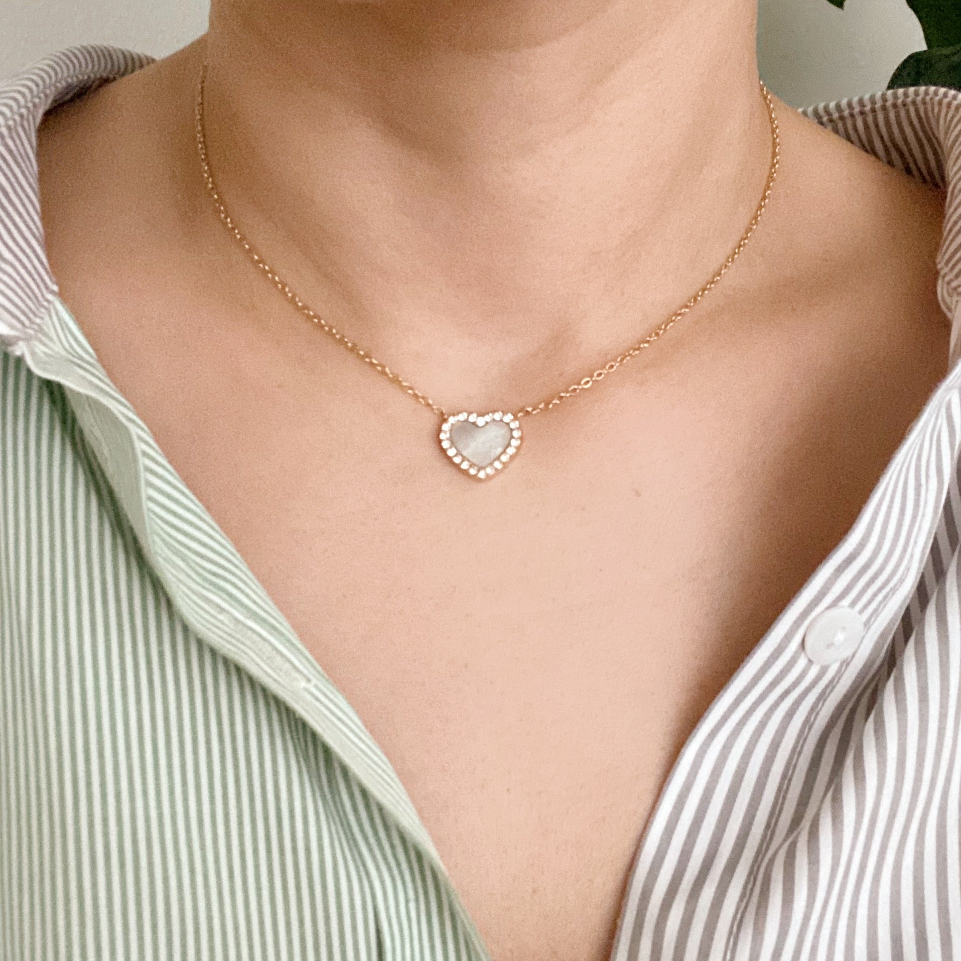 You Are My Love Heart Necklace featuring a heart-shaped pendant with mother of pearl and sparkling cubic zirconia stones.