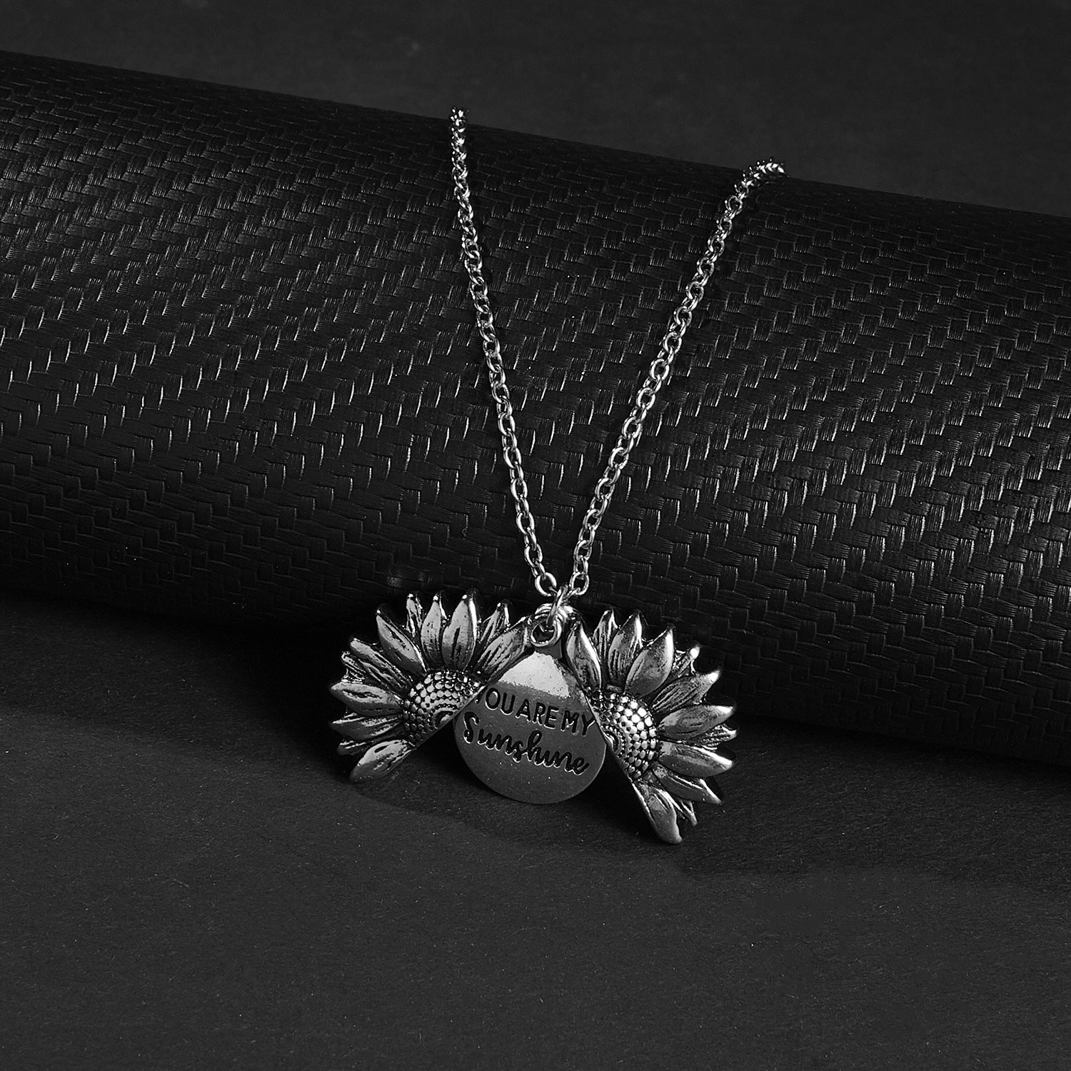 You Are My Sunshine Open Sunflower Necklace featuring a delicate sunflower pendant in 14K gold plating on an 18.50-inch chain.