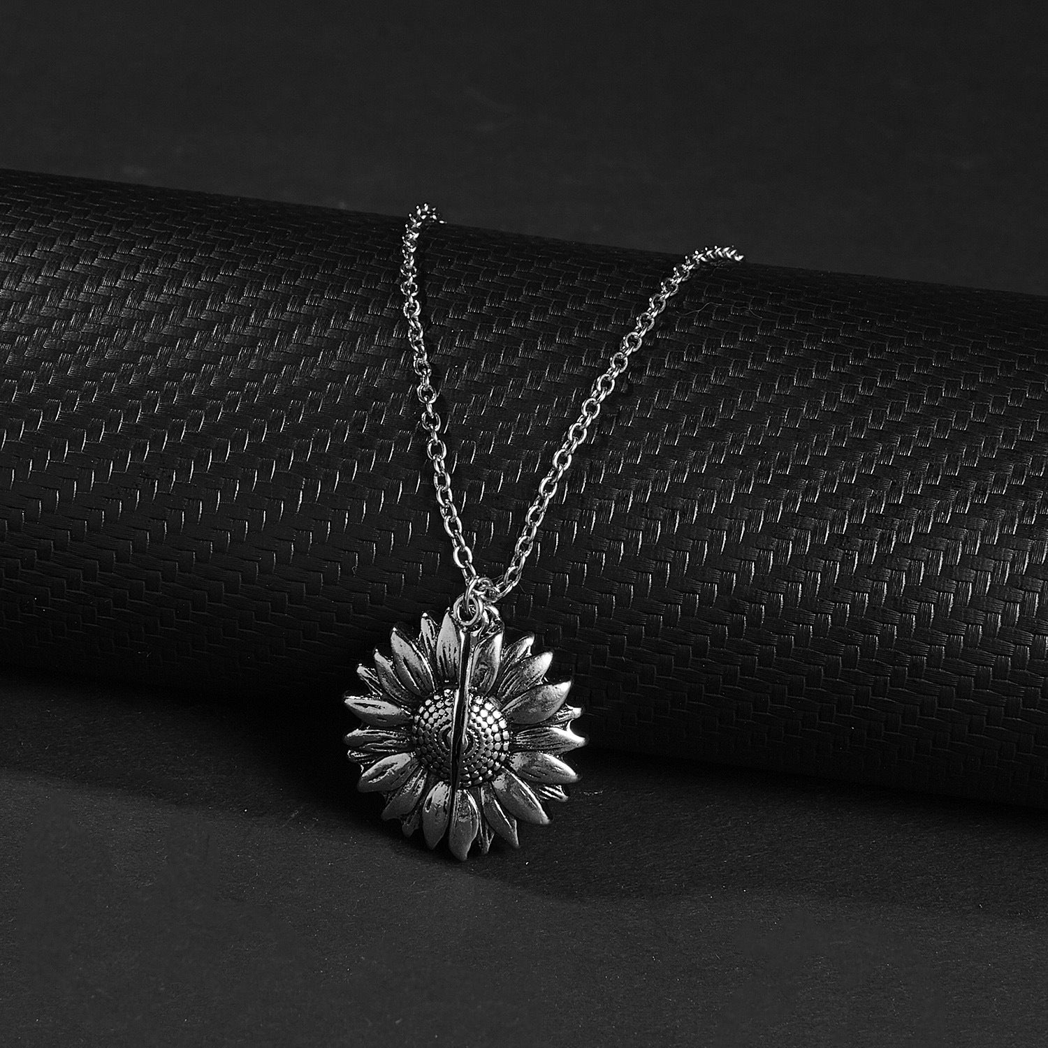 You Are My Sunshine Open Sunflower Necklace featuring a delicate sunflower pendant in 14K gold plating on an 18.50-inch chain.