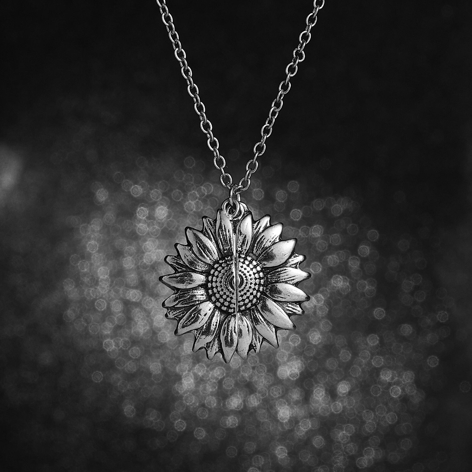 You Are My Sunshine Open Sunflower Necklace featuring a delicate sunflower pendant in 14K gold plating on an 18.50-inch chain.