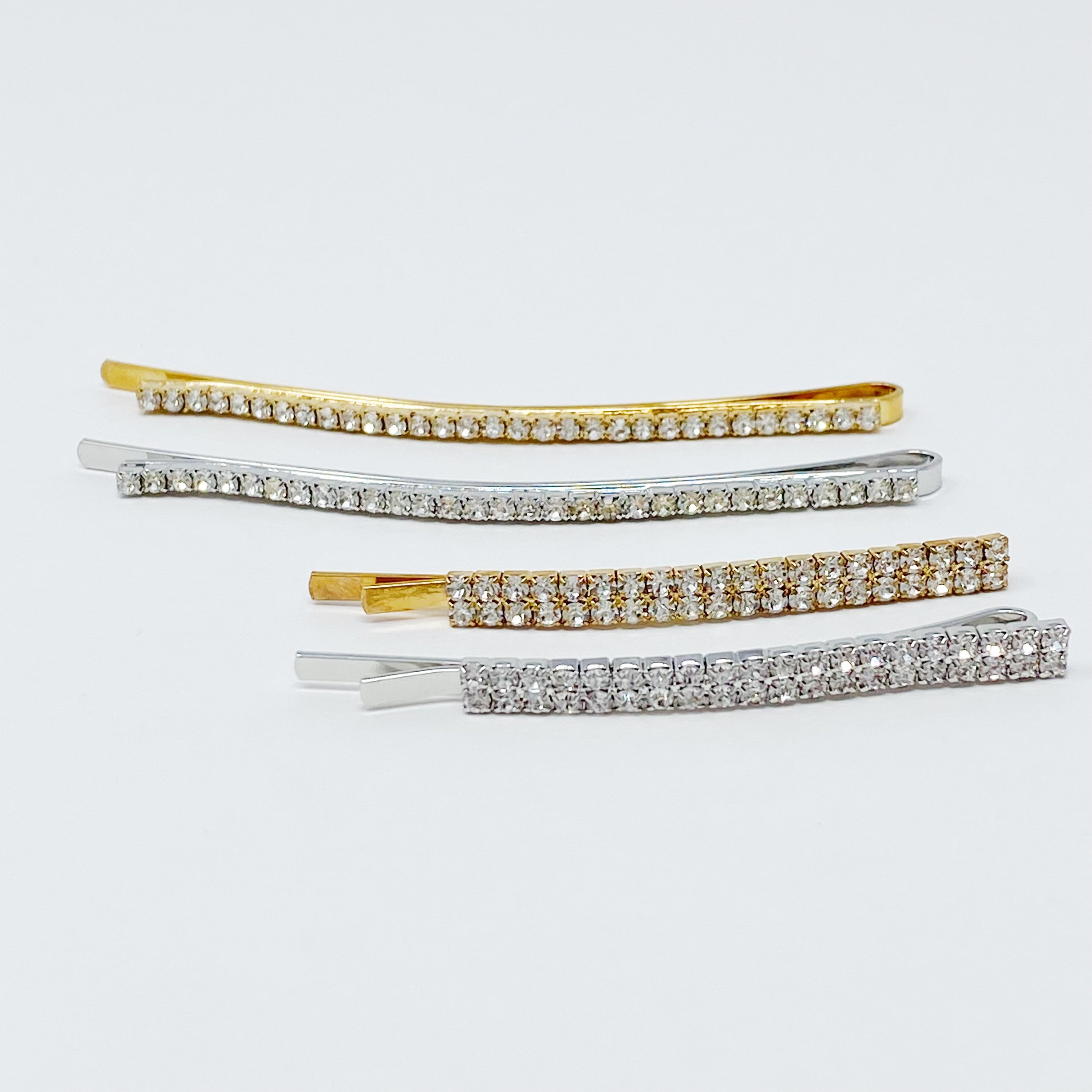 Your Shiness CZ Hair Pin Set featuring 4 shiny bobby pins in gold and silver tones, displayed in a clear cello bag.