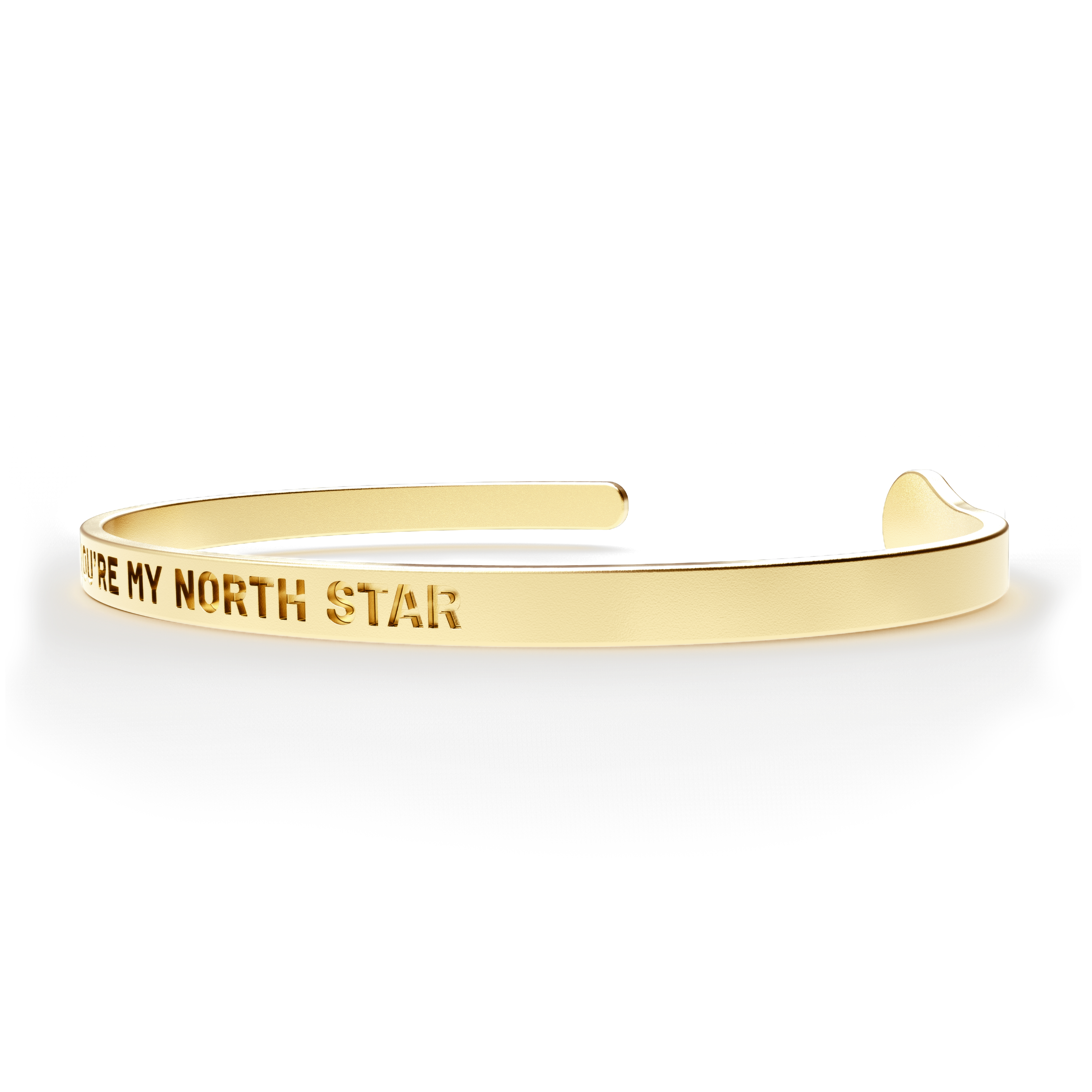 You're My North Star bracelet featuring a 24k gold coating on stainless steel, designed to fit most wrist sizes with a hypoallergenic finish.