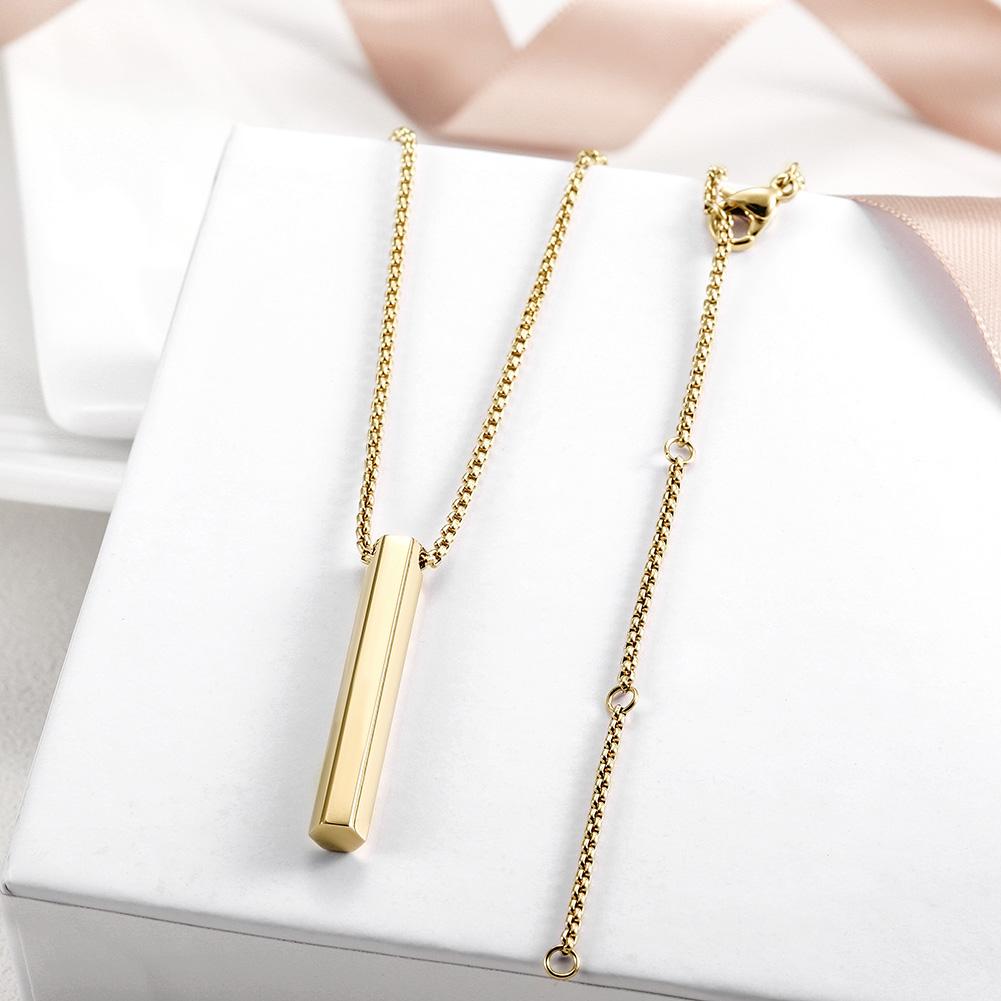 Y-Style Vertical Bar Necklace made of 316L surgical stainless steel with 14K gold PVD plating, showcasing its elegant design.