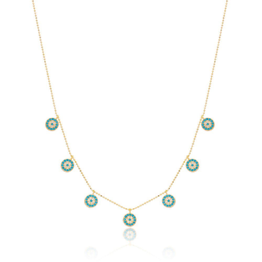 ZARIN Necklace featuring sparkling cubic zirconias and evil eye charms, crafted in yellow gold plated 925 sterling silver.