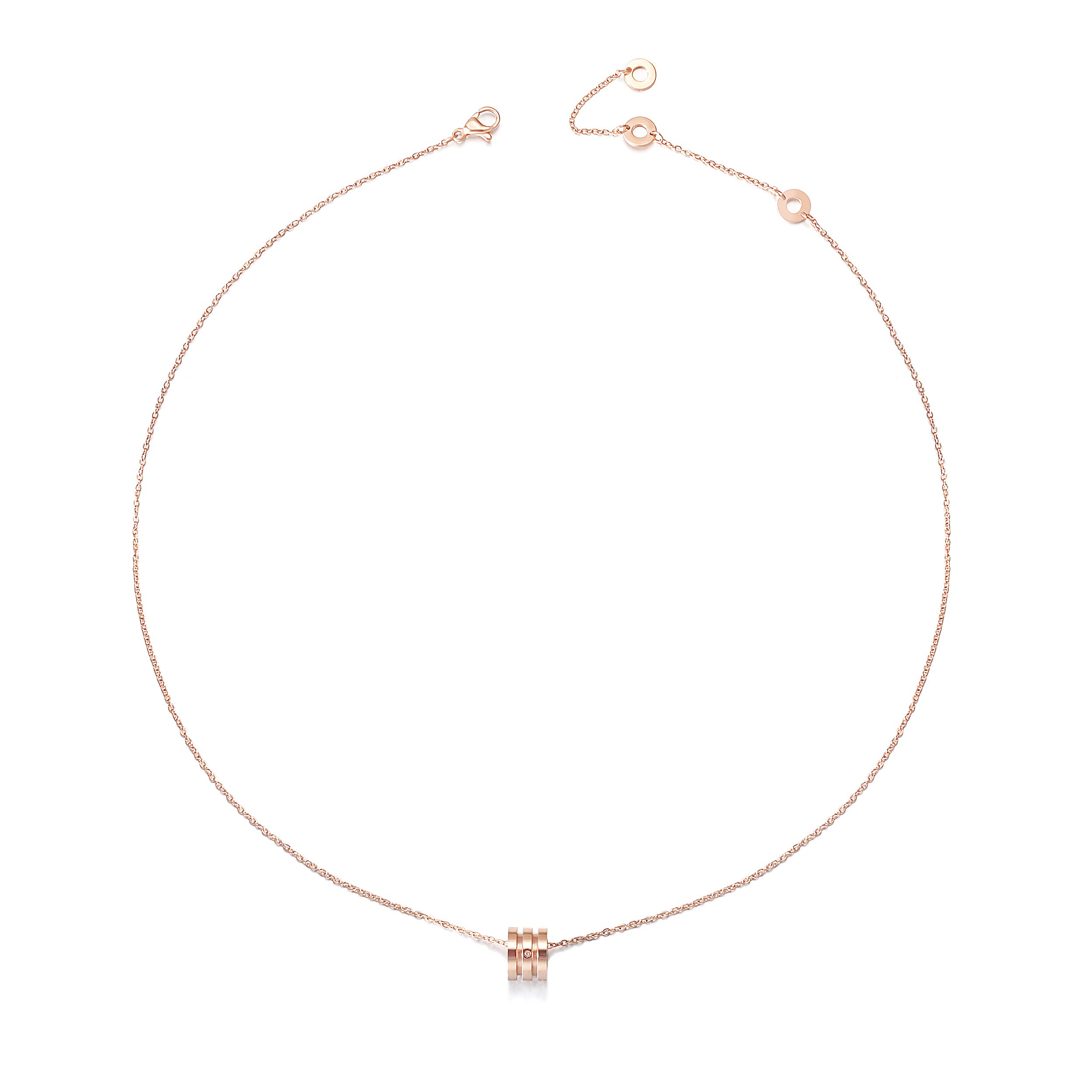 ZERO CZ Rose Gold Necklace made from surgical stainless steel with 14K gold PVD plating, showcasing its elegant design.