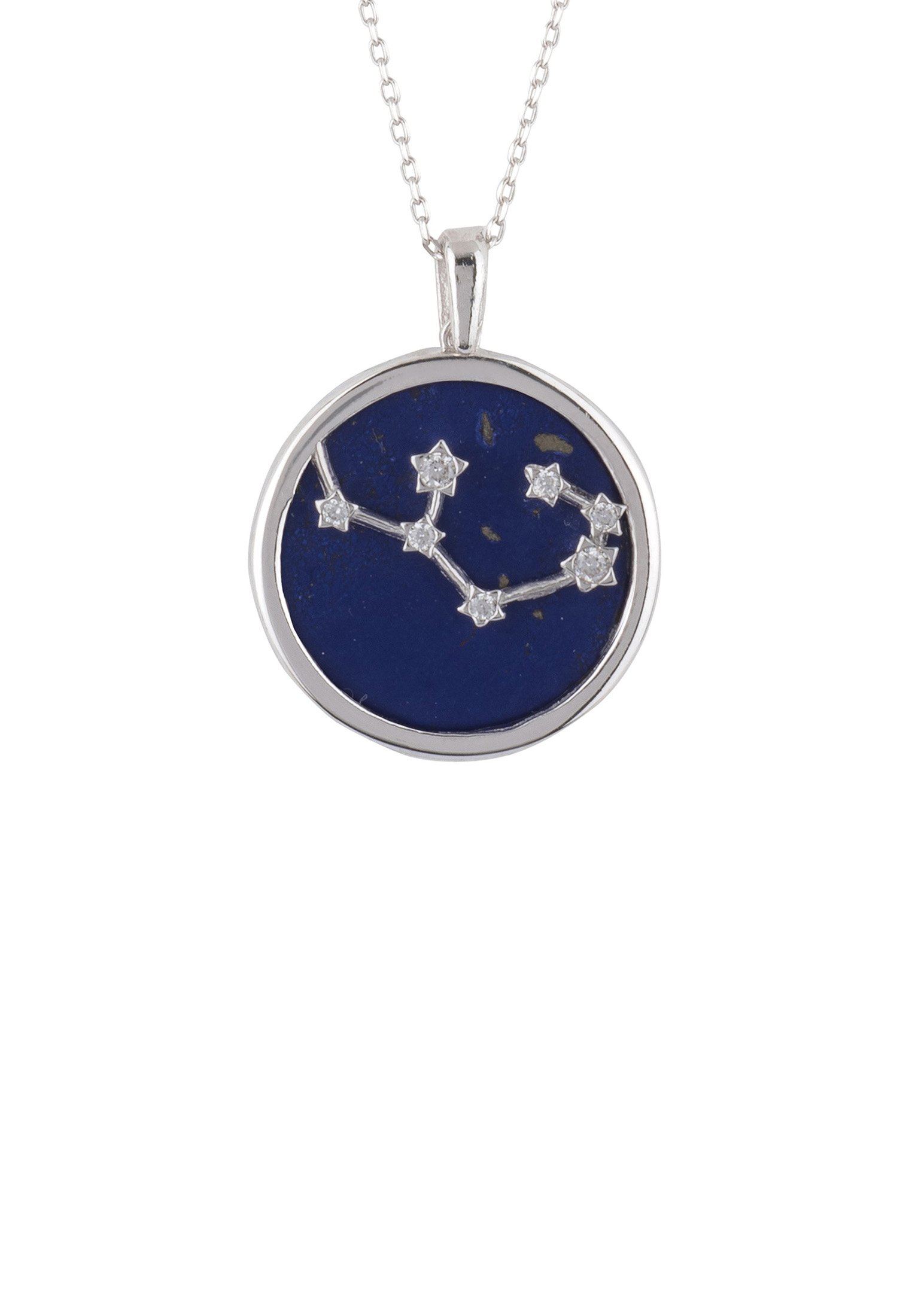 Zodiac Lapis Lazuli Gemstone Star Constellation Pendant Necklace featuring a deep blue lapis lazuli stone and sparkling cubic zirconia stars.