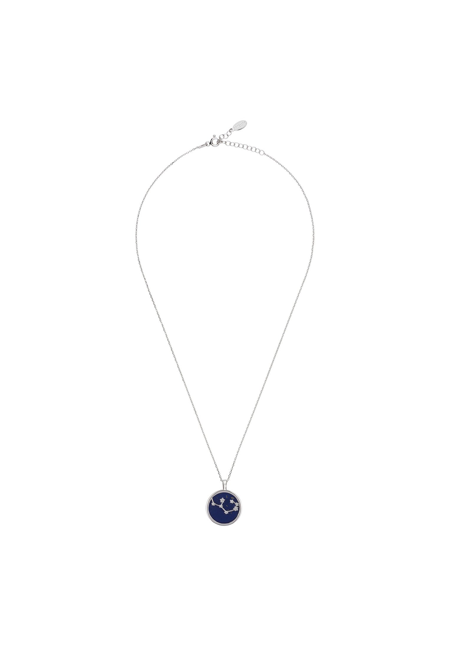 Zodiac Lapis Lazuli Gemstone Star Constellation Pendant Necklace featuring a deep blue lapis lazuli stone and sparkling cubic zirconia stars.