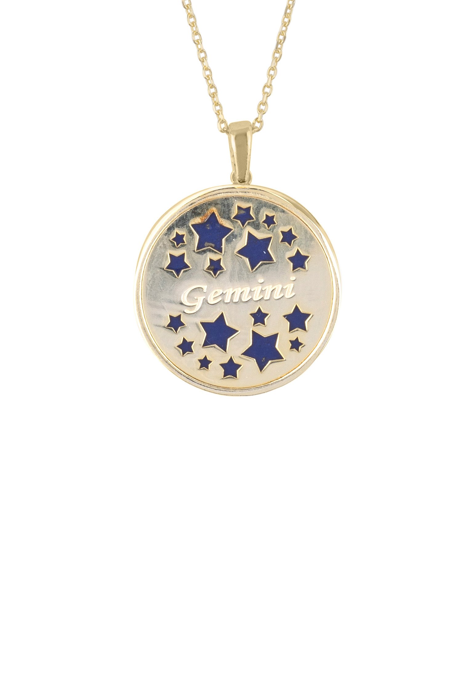 Zodiac Lapis Lazuli Gemstone Star Constellation Pendant Necklace in gold, featuring a blue lapis lazuli stone and sparkling cubic zirconia.