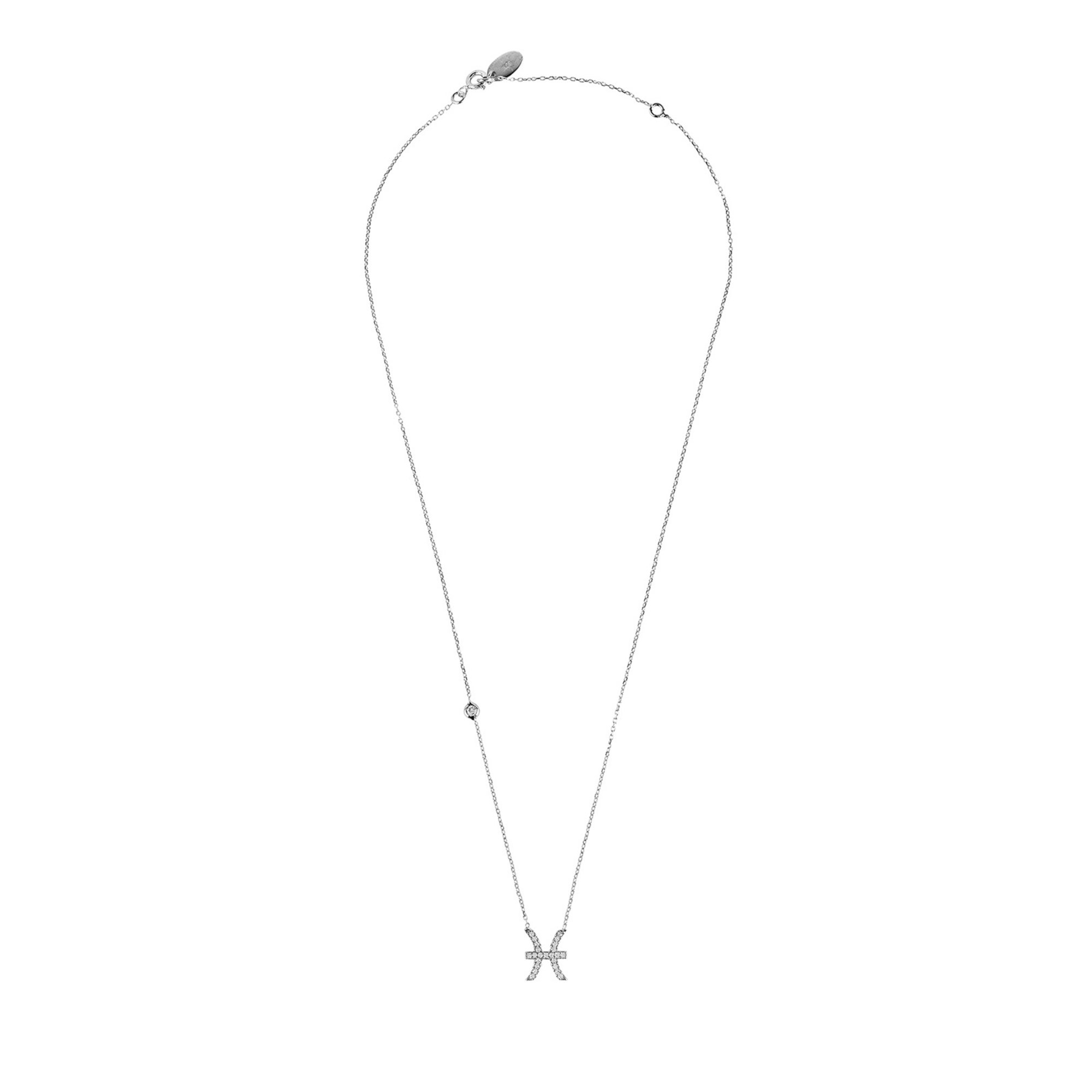 Silver Zodiac Star Sign Pendant Necklace for Pisces with white zircons, displayed elegantly.