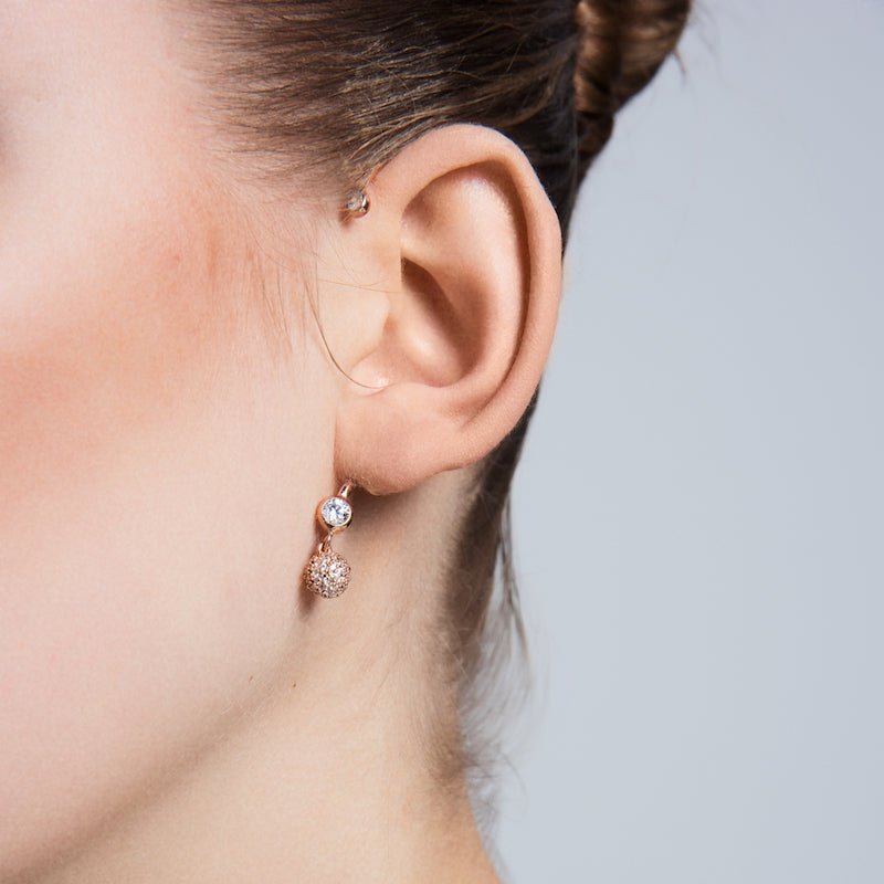 Zoey Silver Ear Cuff Earring featuring a ball drop dangle, crafted from 925 sterling silver with clear CZ crystals.