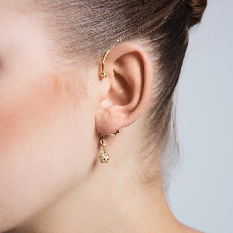 Zoey Silver Ear Cuff Earring featuring a ball drop dangle, crafted from 925 sterling silver with clear CZ crystals.