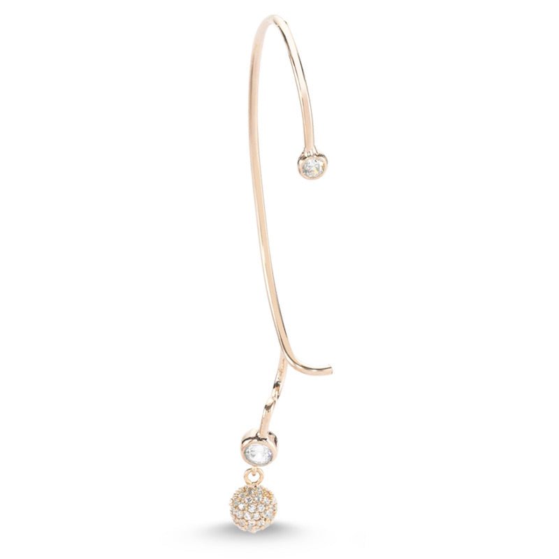 Zoey Silver Ear Cuff Earring featuring a ball drop dangle, crafted from 925 sterling silver with clear CZ crystals.