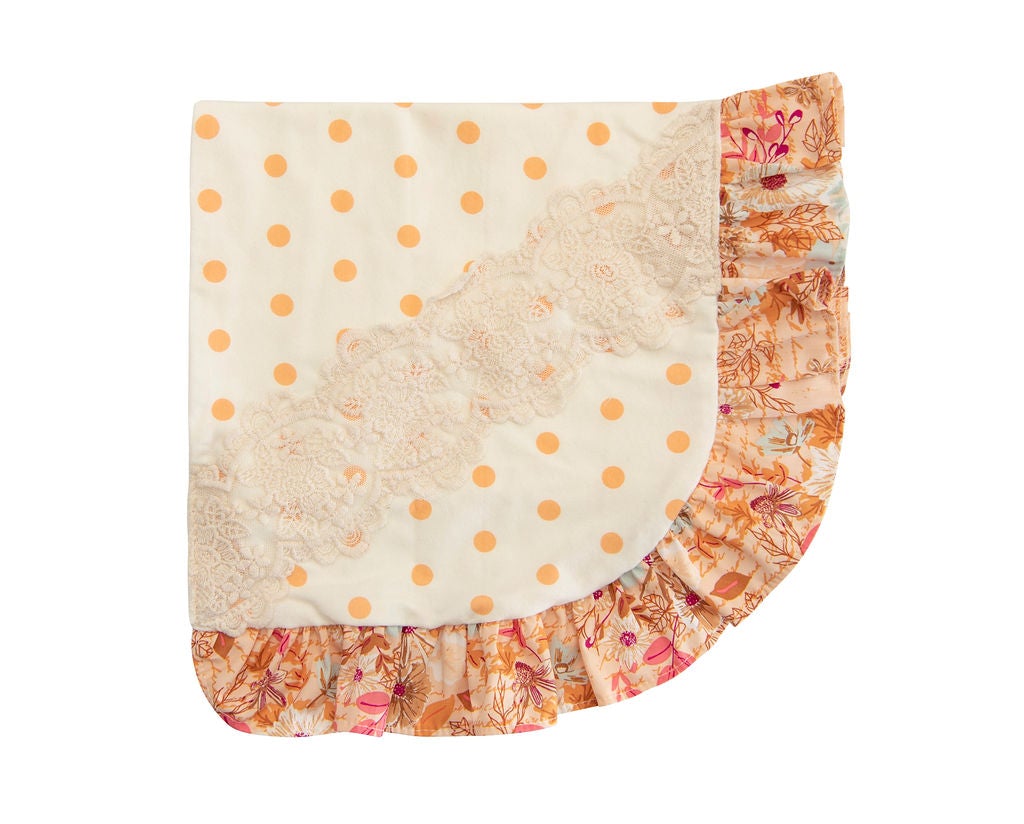 Amber Dreams Blanket featuring autumn leaves and whimsical polka dots, perfect for little girls.