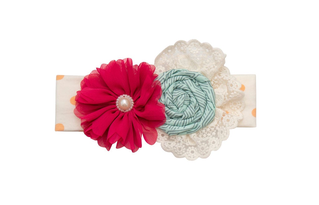 Amber Dreams Headband featuring autumn leaves and polka dot print, perfect for little girls.