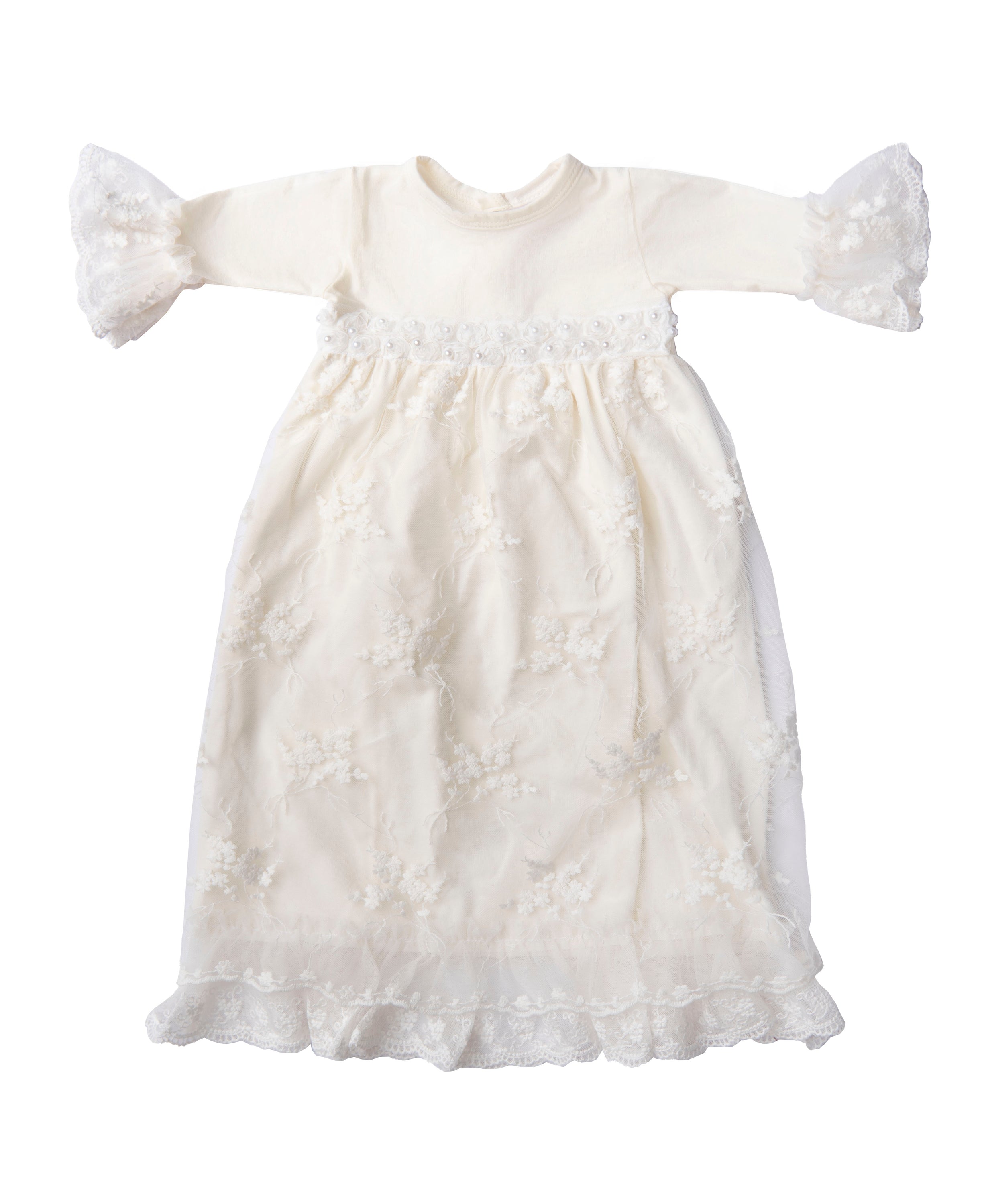 Anna Corinne Take Me Home Girls Gown in white, designed for newborns, featuring soft fabric and a charming style for family events.