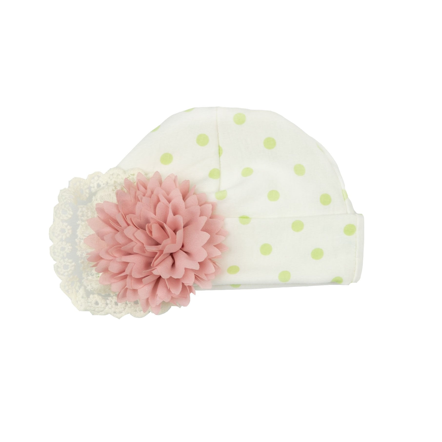 A colorful April Meadow Cap for infants, designed for ages 0-3 months, featuring a soft fabric and stylish design.