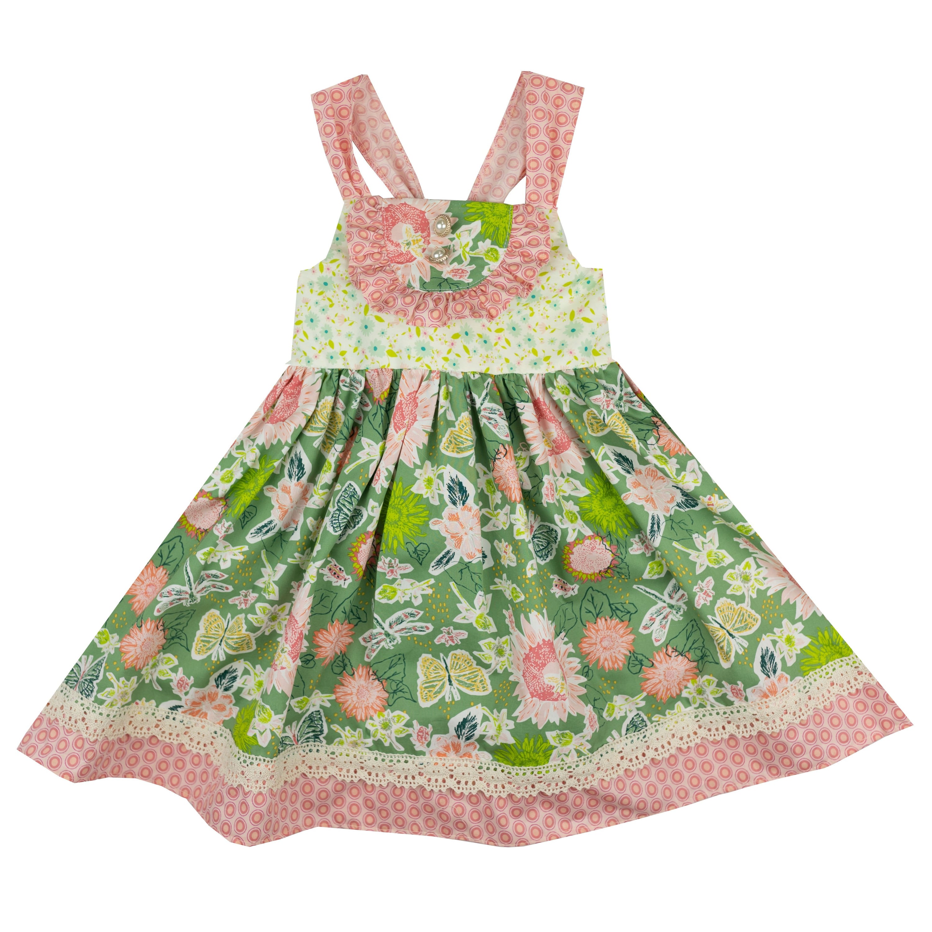 A beautiful April Meadow Dress featuring a vibrant floral pattern, perfect for spring and summer occasions.