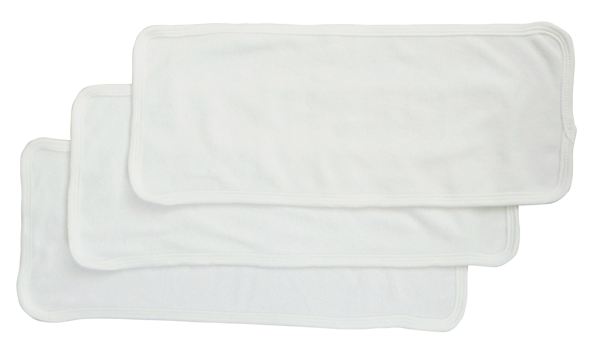 Pack of 3 Baby Burpcloths with White Trim, showcasing soft fabric and Velcro closure.