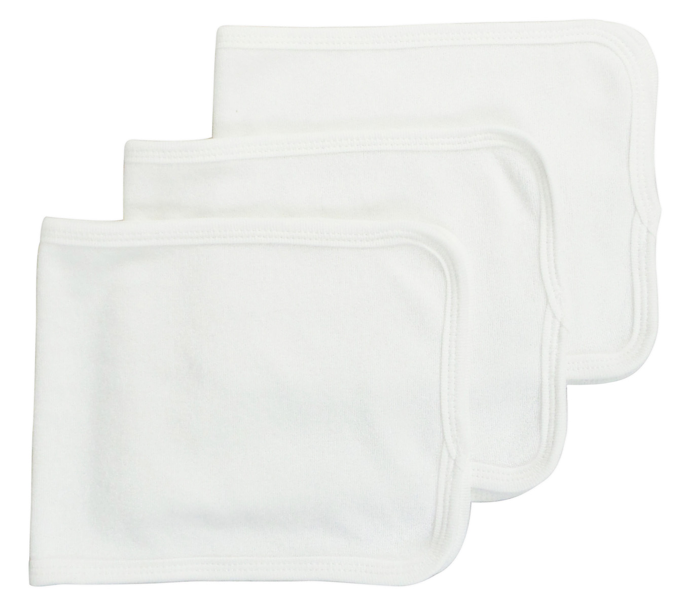 Pack of 3 Baby Burpcloths with White Trim, showcasing soft fabric and Velcro closure.