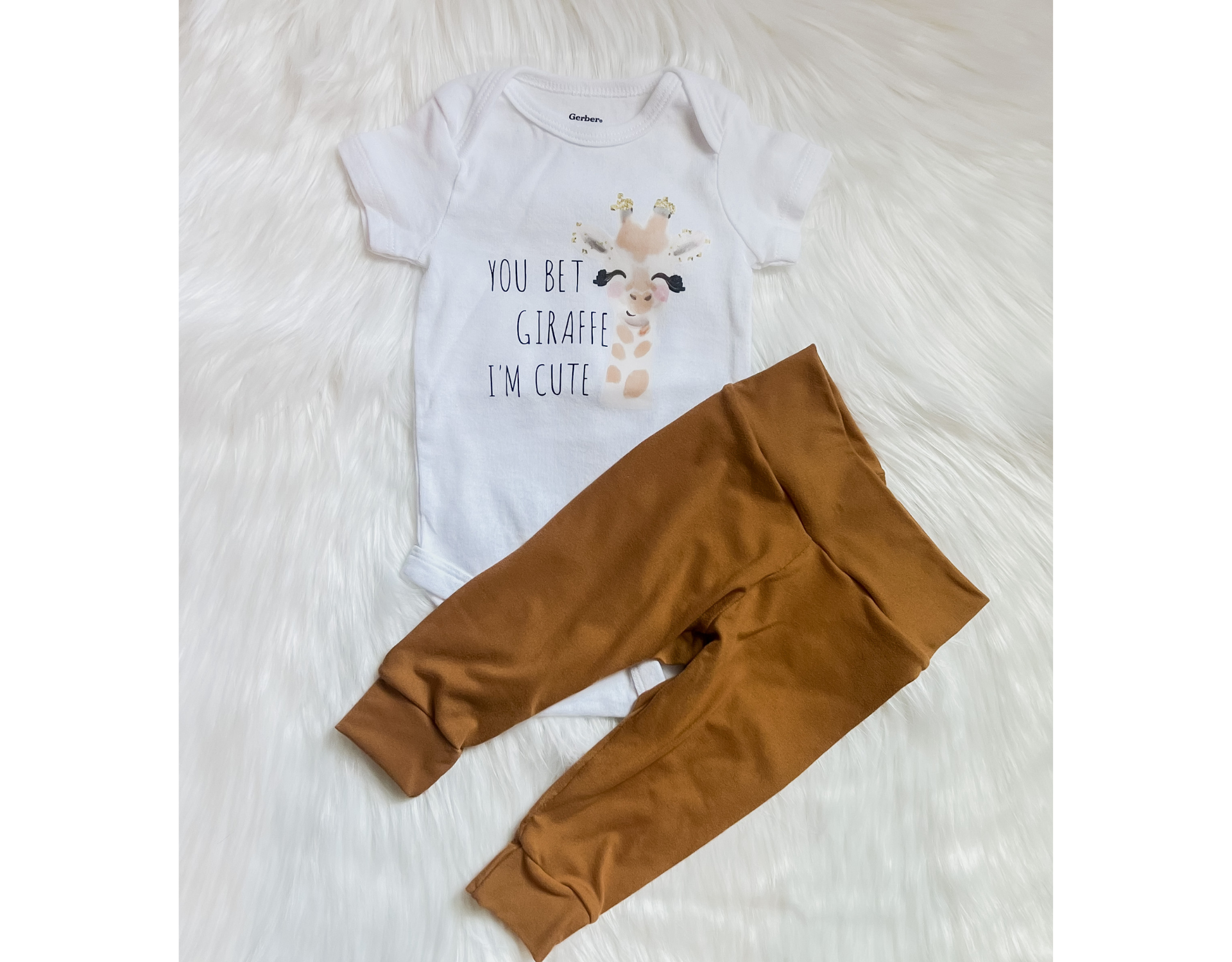 Adorable Baby Giraffe Outfit featuring soft leggings and a cotton bodysuit, perfect for infants.