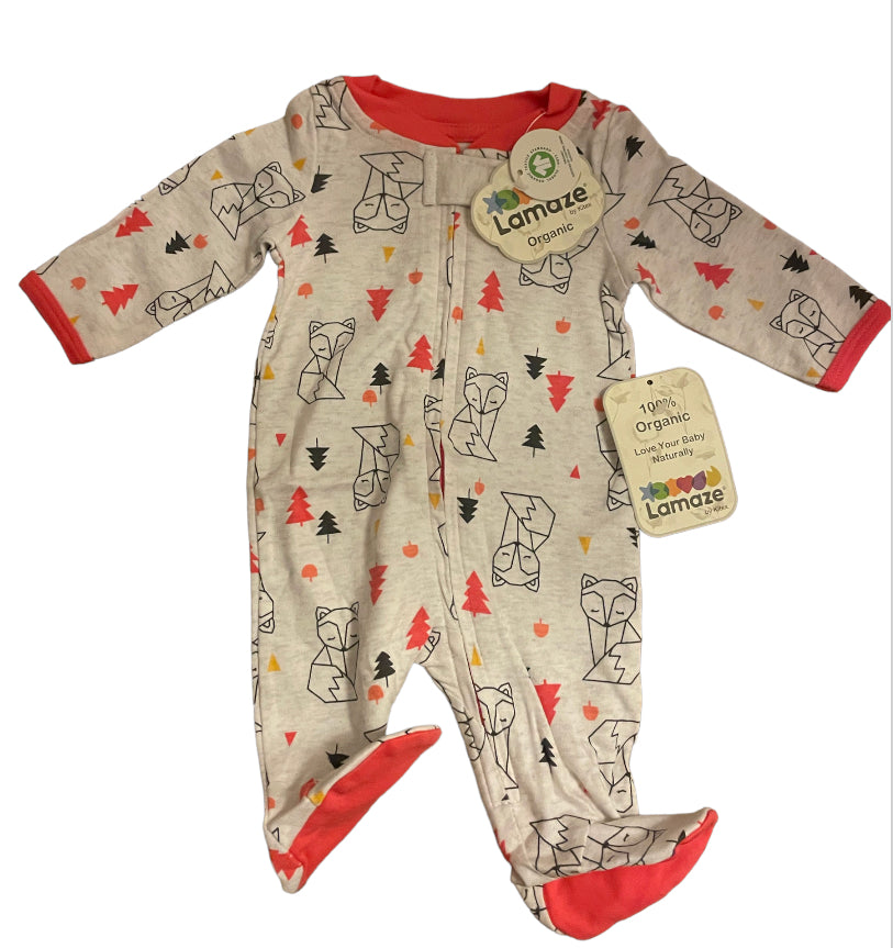 A collection of soft, 100% organic baby sleepers in various colors and sizes, perfect for infants.