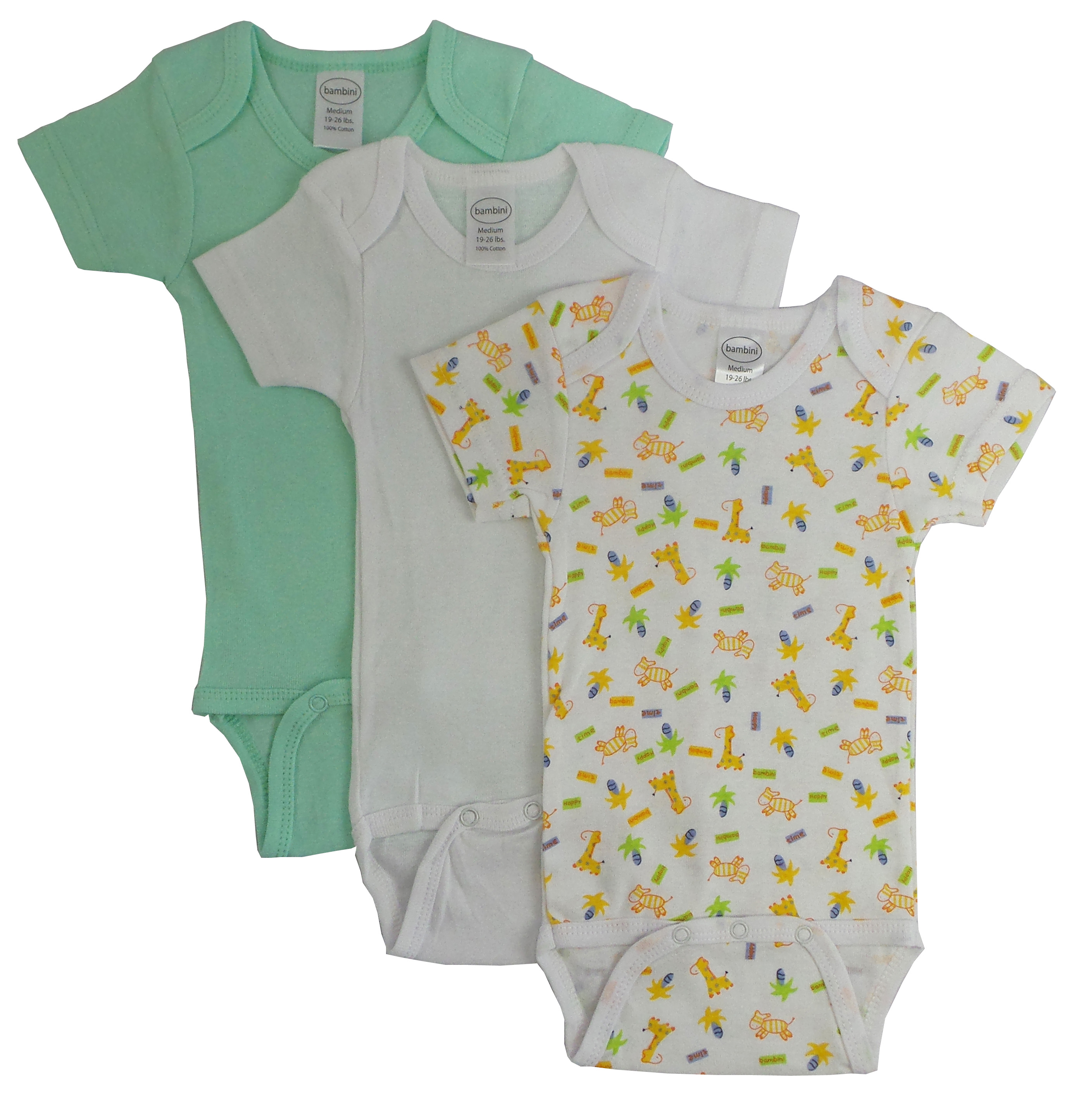 Bambini Boys' Printed Short Sleeve Variety Pack featuring colorful designs and soft cotton fabric, ideal for baby boys.