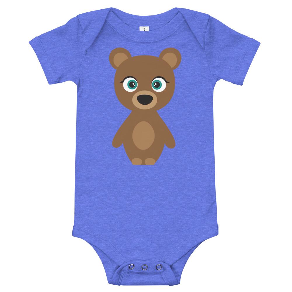 A soft cotton Bear Kritter Onesie featuring a bear design, comfortable envelope neckline, and three snap leg closure, perfect for infants.