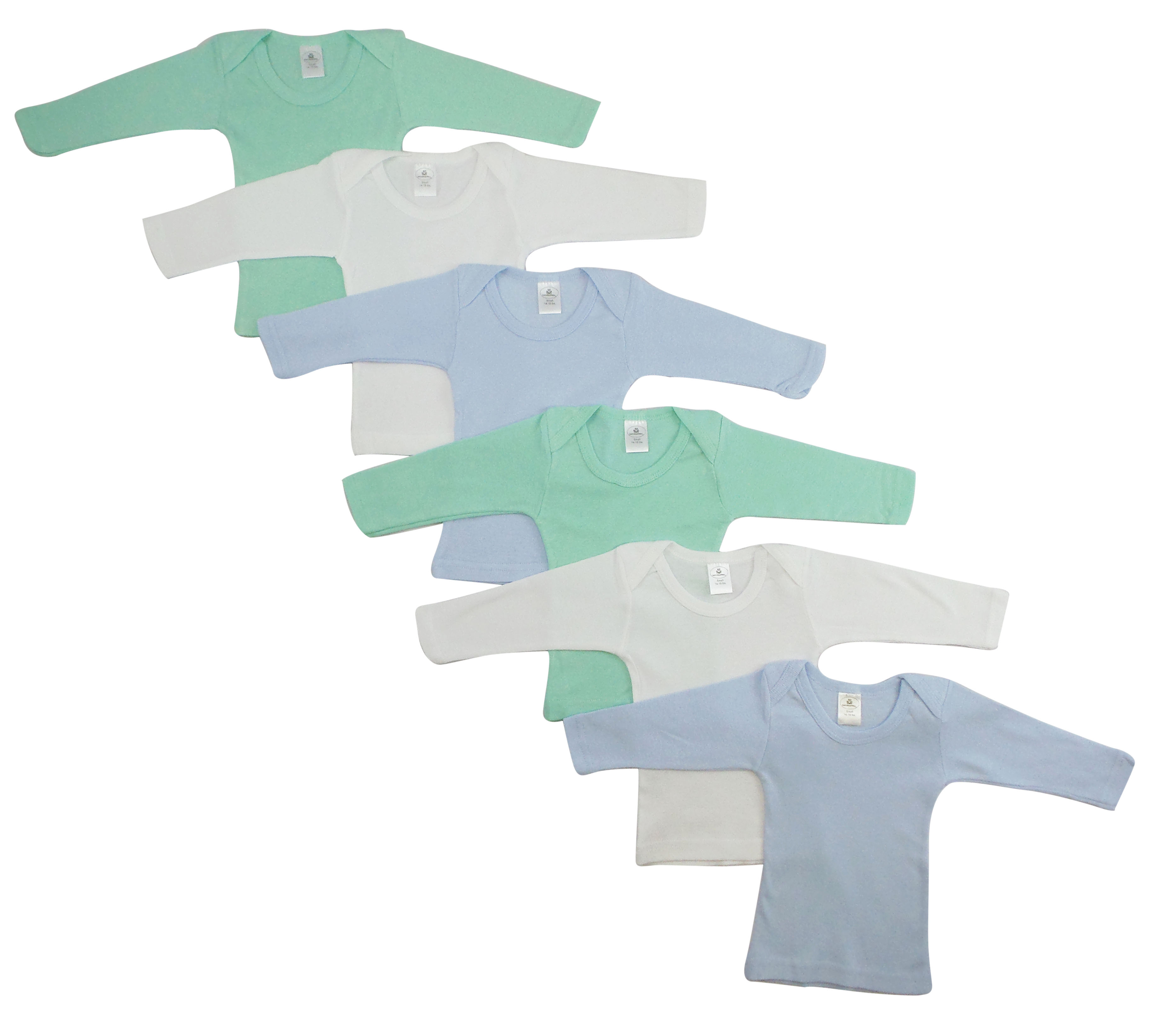 Boys Pastel Variety Long Sleeve Lap T-shirts in various pastel colors, showcasing the snap button shoulder design and soft cotton fabric.