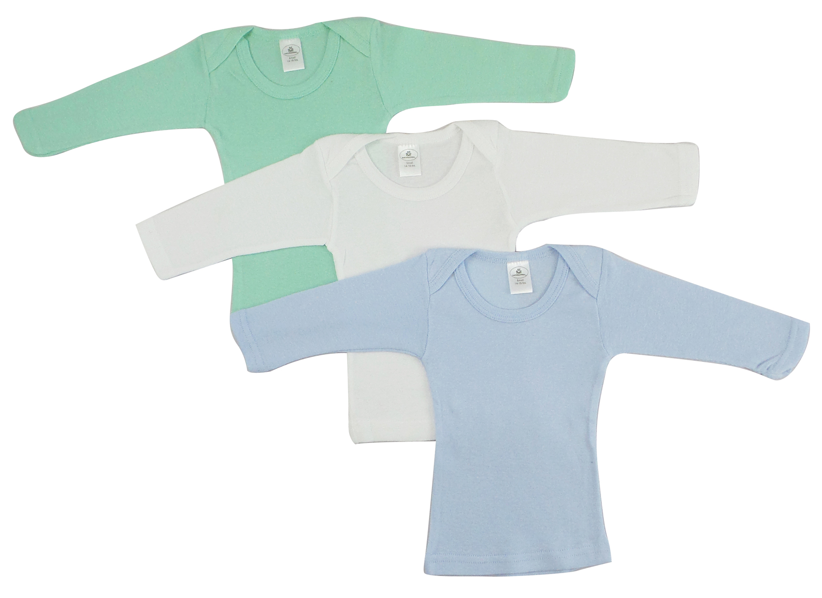 Boys Pastel Variety Long Sleeve Lap T-shirts in various pastel colors, showcasing the snap button shoulder design and soft cotton fabric.