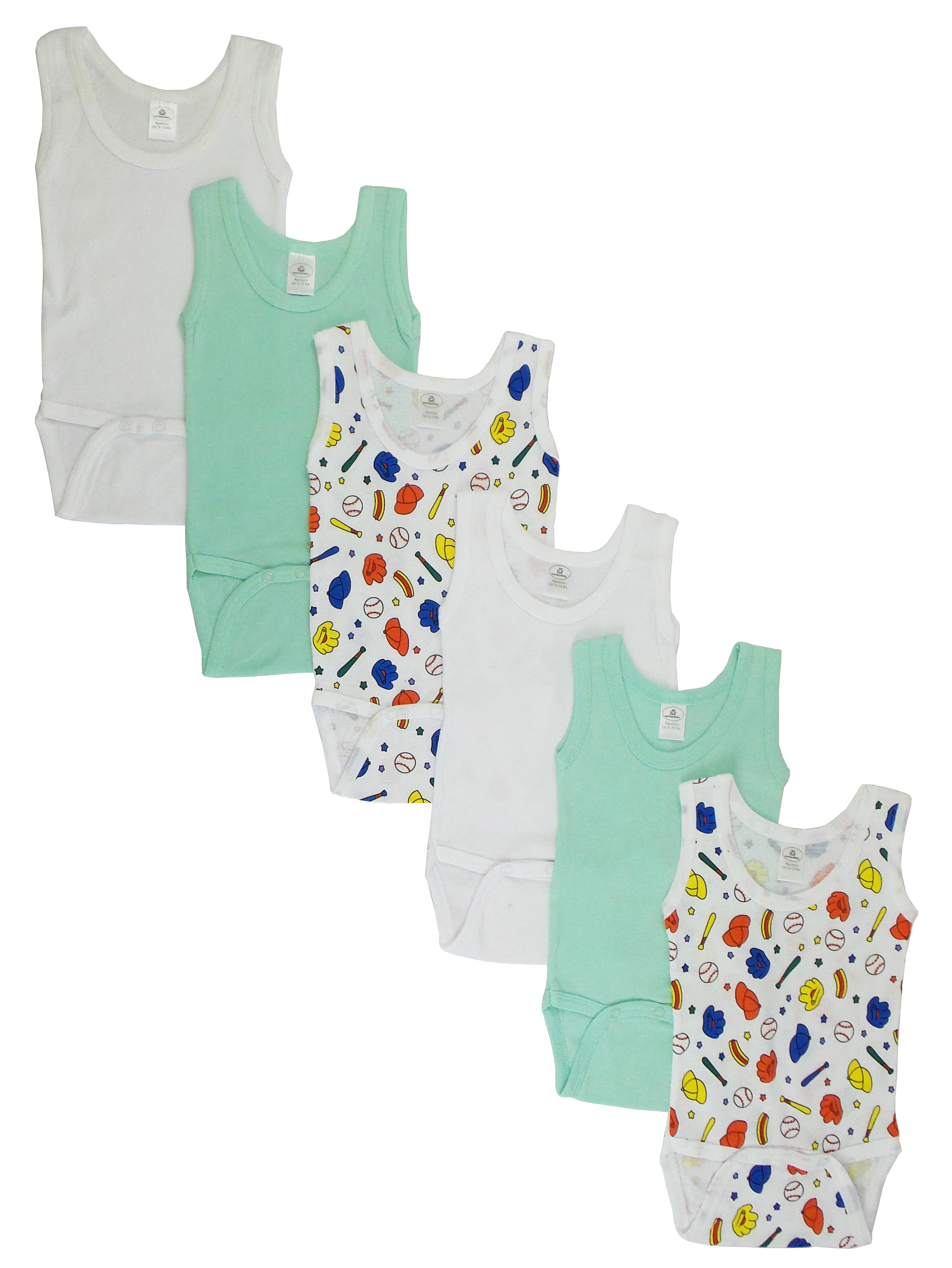 A colorful assortment of boys' printed tank tops in various fun designs, showcasing their soft cotton fabric and sleeveless style.