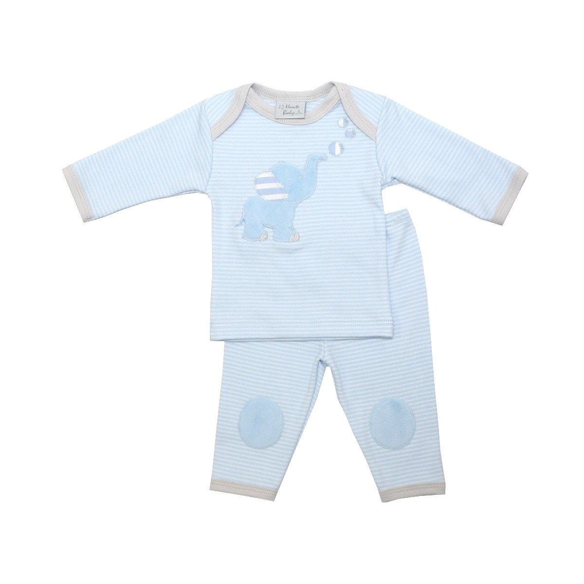 Bubbles Baby Boy Legging Set featuring a gown, cap, blanket, and plush toy, perfect for newborns.