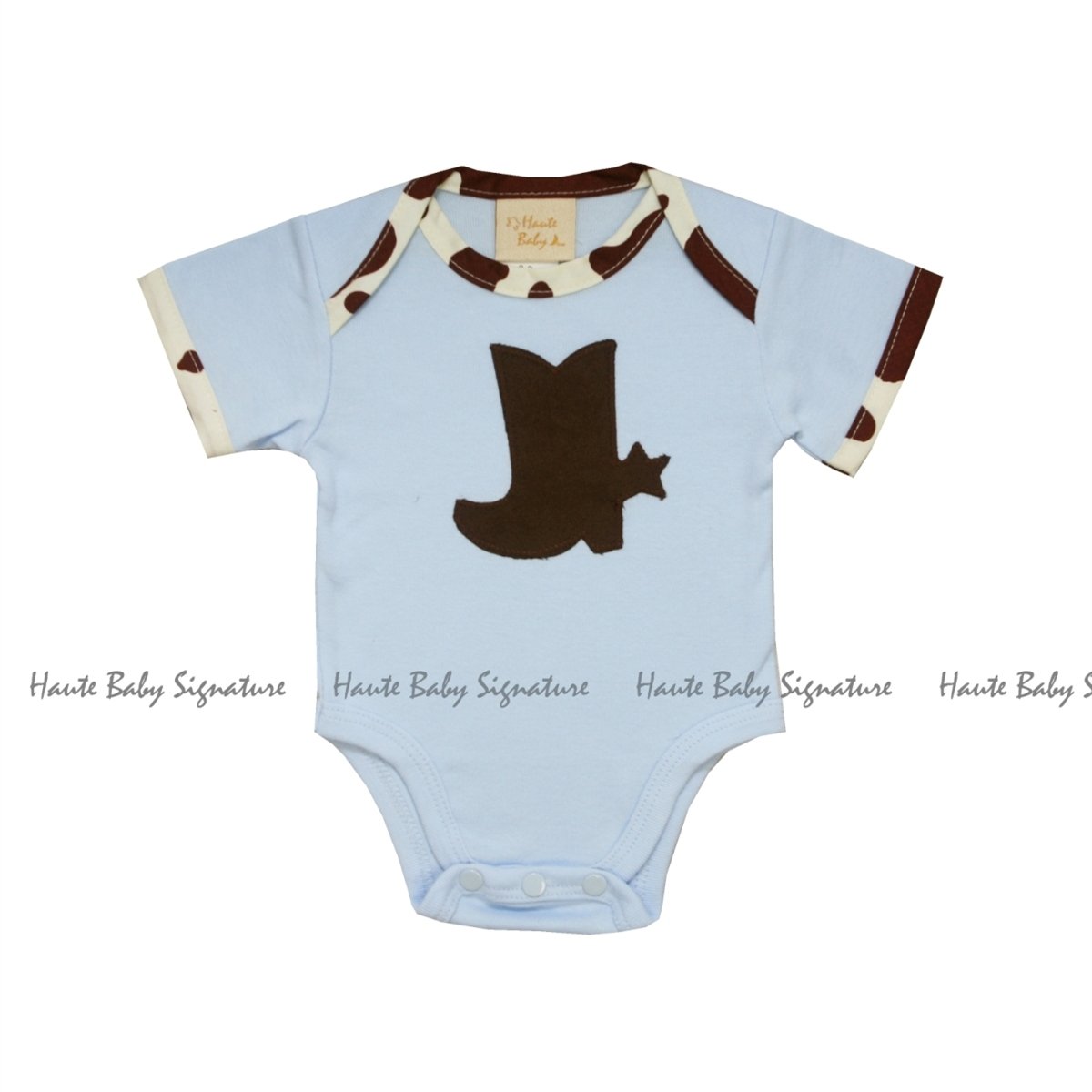 Chuckwagon Gang Baby Boy SS Onesie featuring a cute cowboy design, soft fabric, and easy snap closure, perfect for little boys.