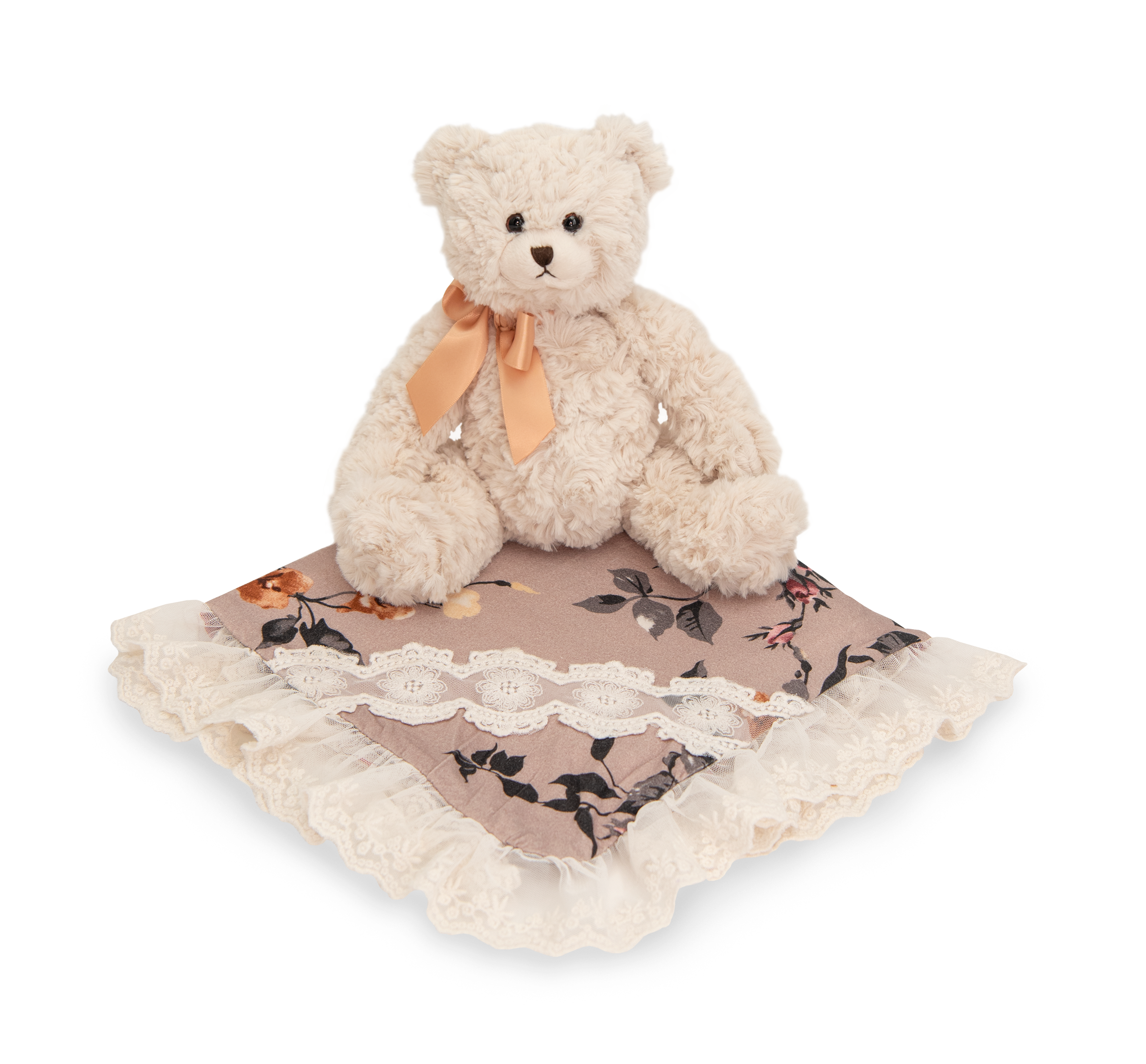 Cranberry Rose Blanket Gift Set featuring a soft blanket and a plush bear, perfect for newborns.