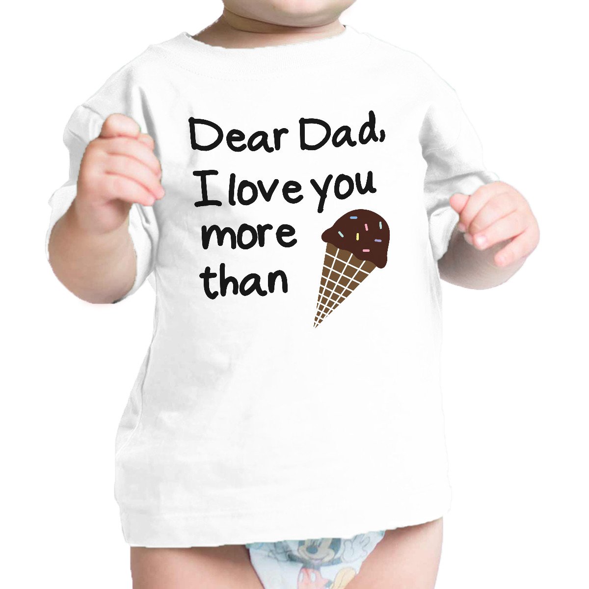 Dear Dad Icecream Infant Shirt featuring a cute ice cream design on a white background, made from 100% ring-spun cotton.