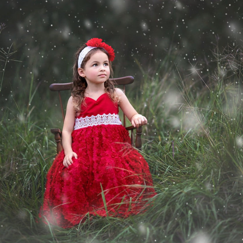 A beautiful red holiday maxi dress for girls, featuring a flowing design and elegant style, perfect for festive occasions.