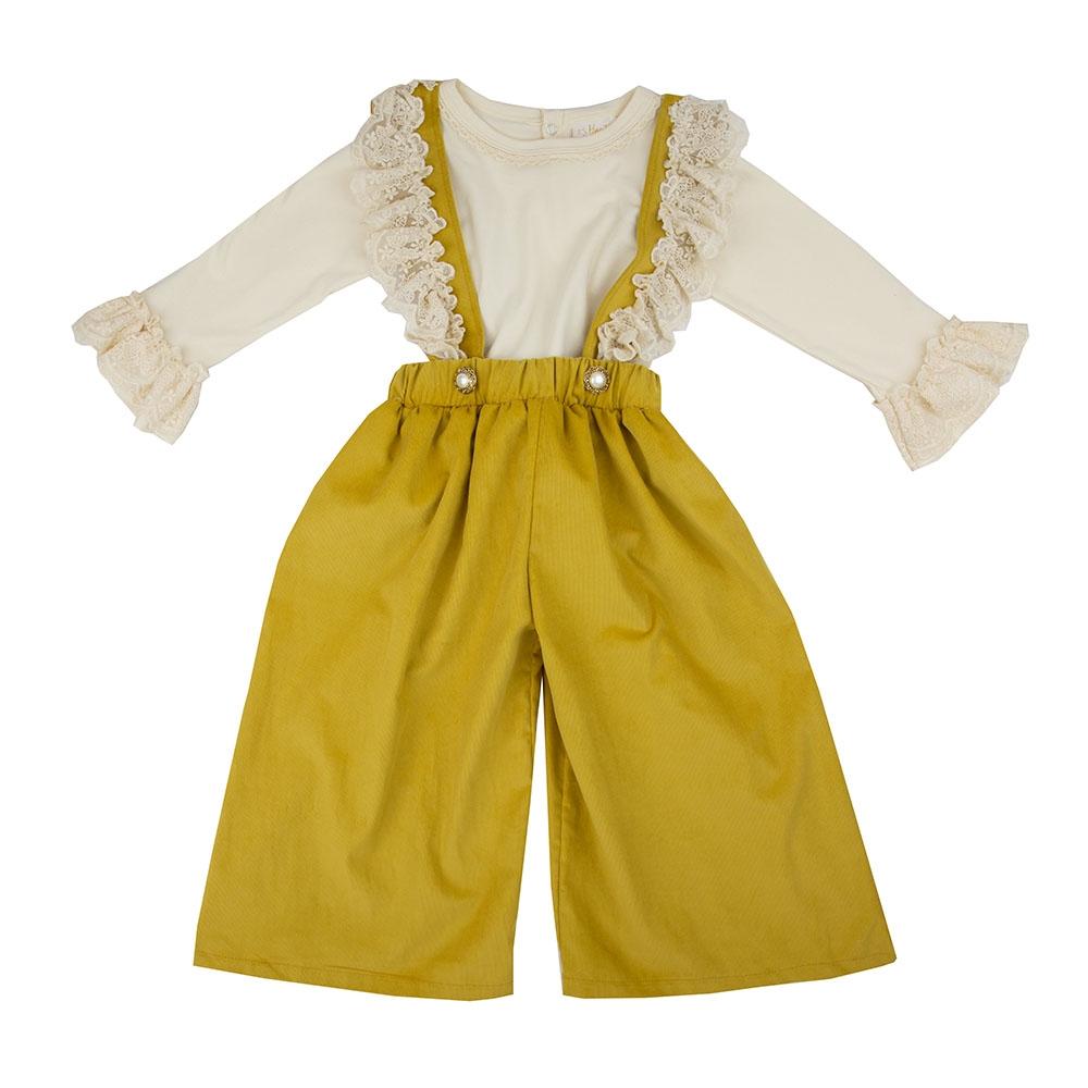 Fields Of Gold Girls Suspender Pant Set featuring stylish suspenders and soft fabric, perfect for casual wear.