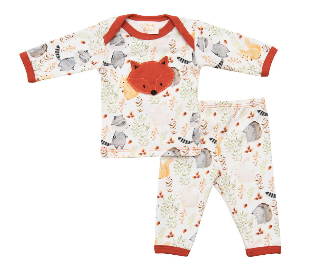 A colorful Forest Friends Legging Set featuring cute animal prints, perfect for children.