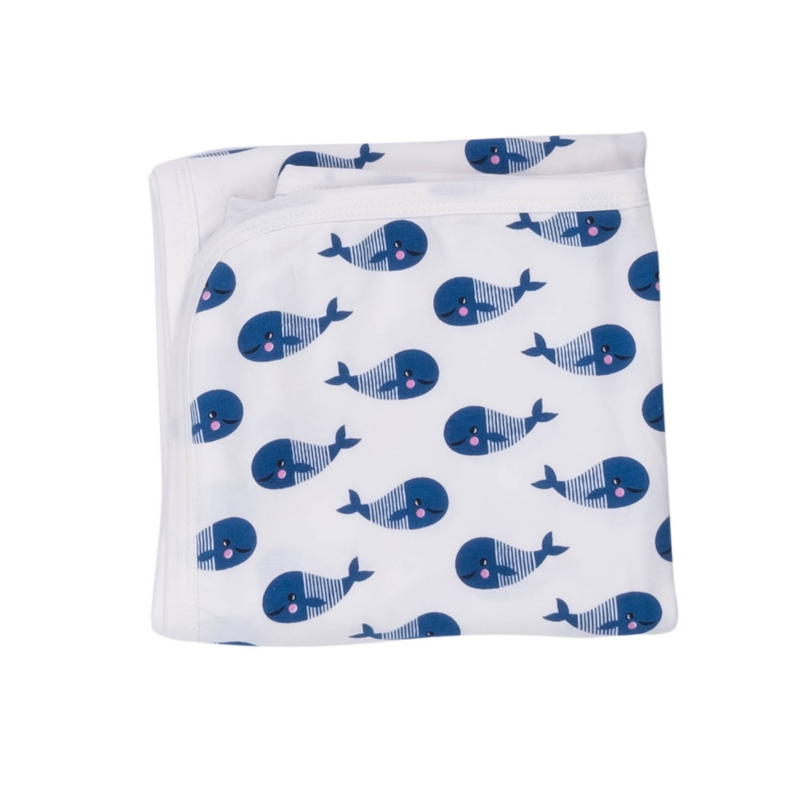 Forever Blanket in Blue Whale design, made from organic cotton and spandex, showcasing its soft texture and double-layer construction.