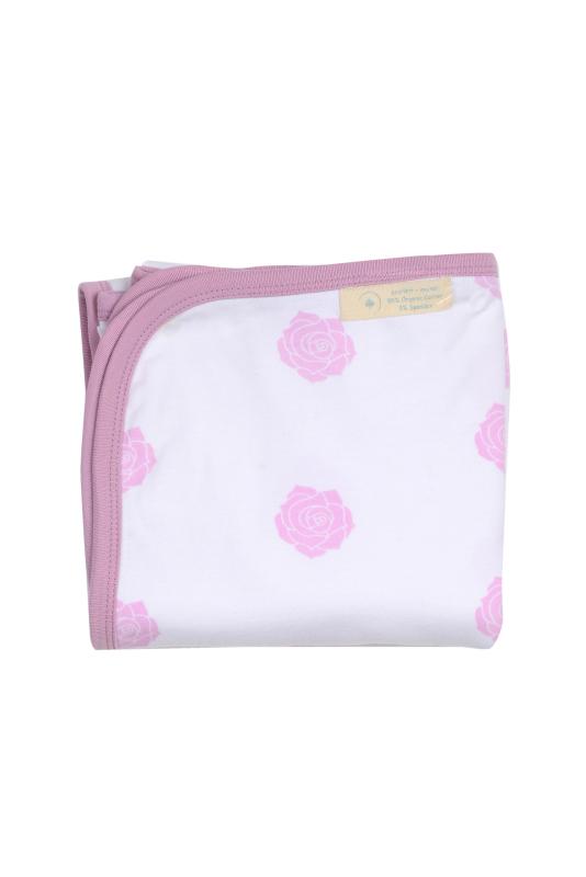 Soft Forever Blanket in Pink Rose, made from organic cotton and spandex, featuring a double-layer design for added warmth and comfort.