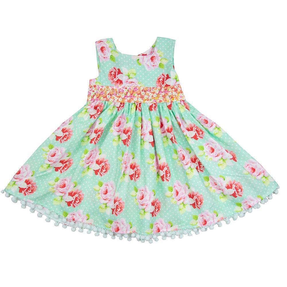 A vibrant floral dress for little girls, featuring a colorful design perfect for special occasions and everyday wear.