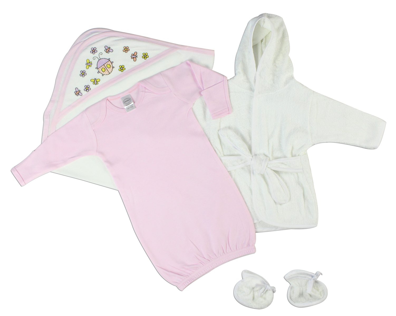 Girls' 3 Piece Layette Set featuring a soft pink infant gown made from 100% cotton, designed for comfort and easy dressing.