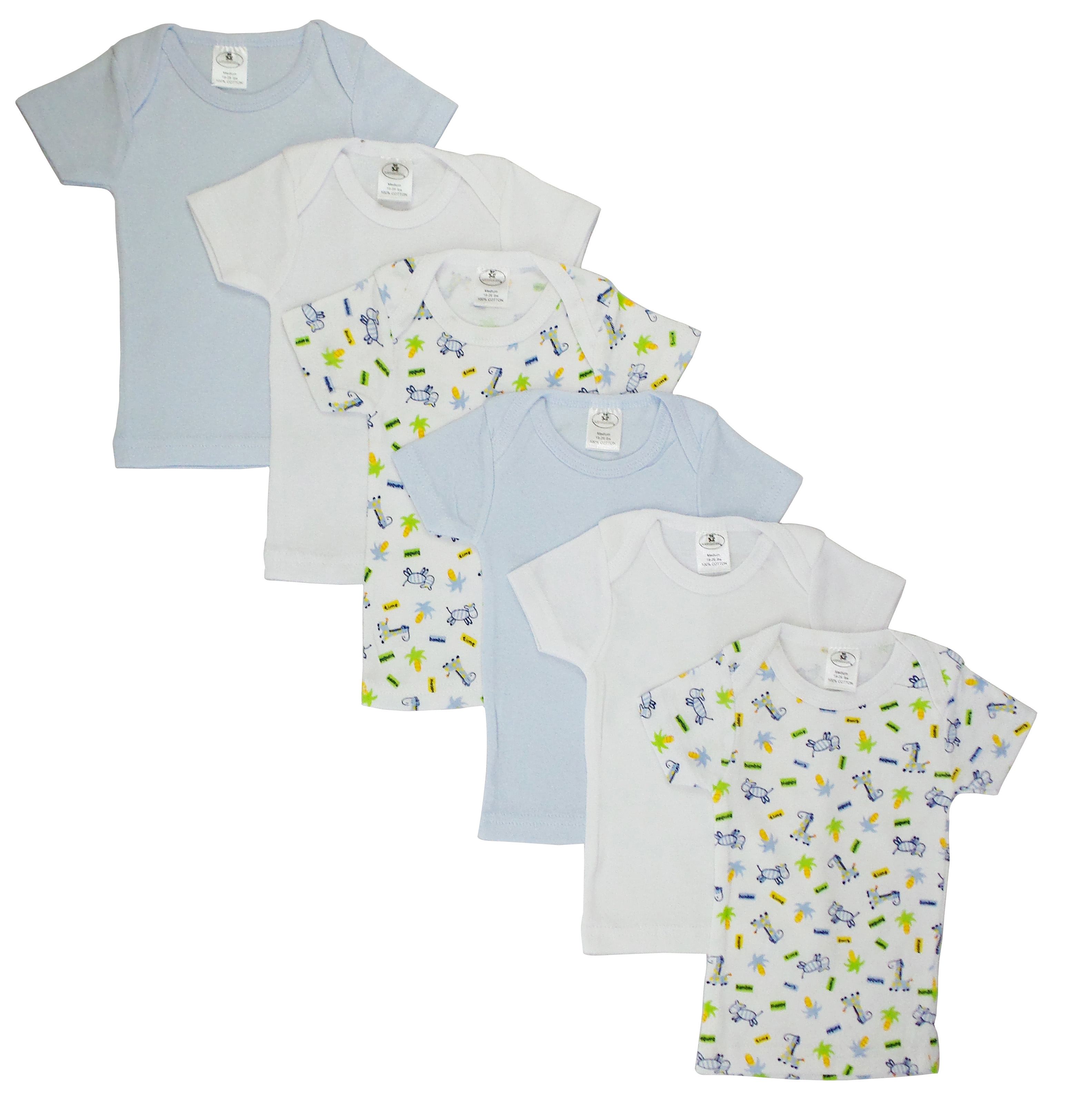 A collection of girls' pastel variety short sleeve lap t-shirts in soft colors, showcasing their comfortable rib knit cotton fabric.