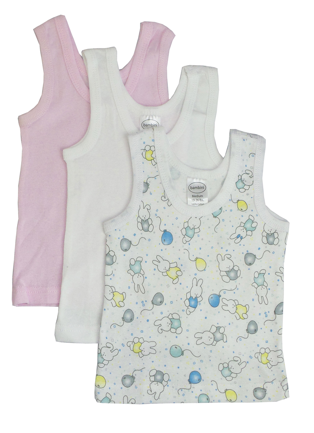 A colorful assortment of girls' printed tank tops in various fun designs, showcasing their vibrant patterns and sleeveless style.