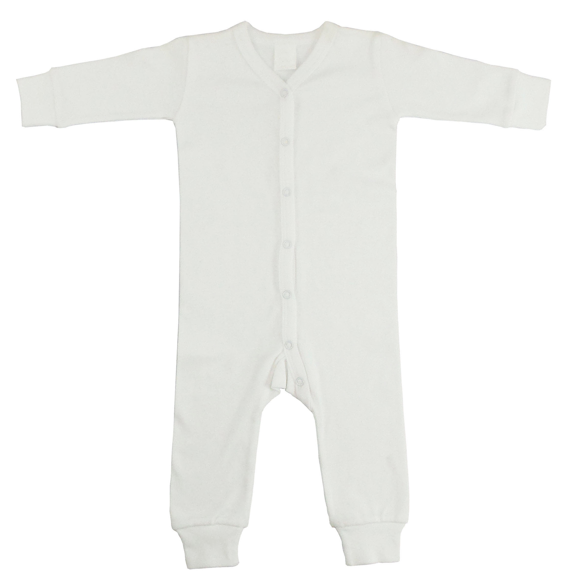 A pair of white interlock union suit long johns for children, made from 100% cotton, featuring a soft and cozy design.