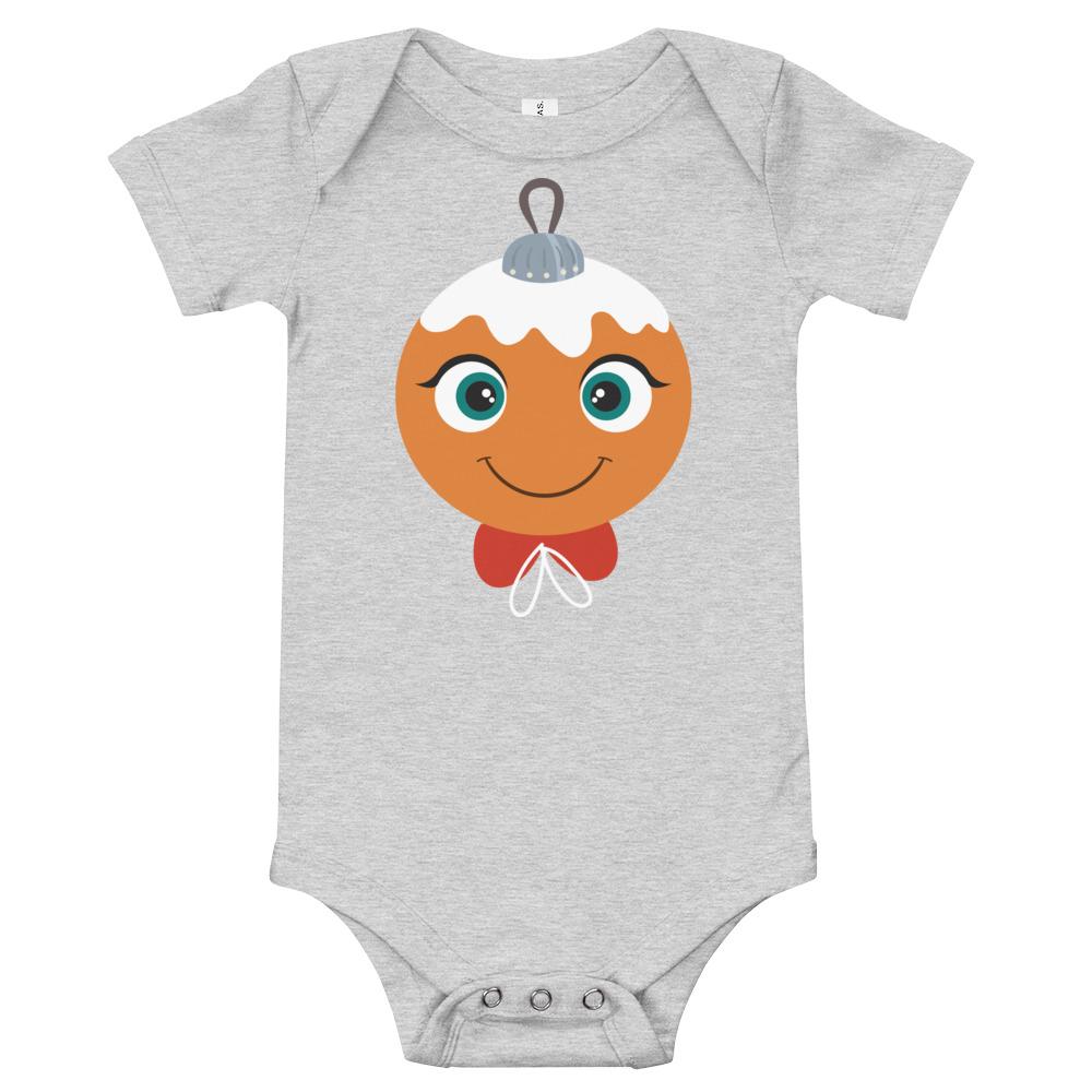 Kritter Christmas Gingerbread Ornament Baby Bodysuit in festive design, made from soft cotton with snap closure.