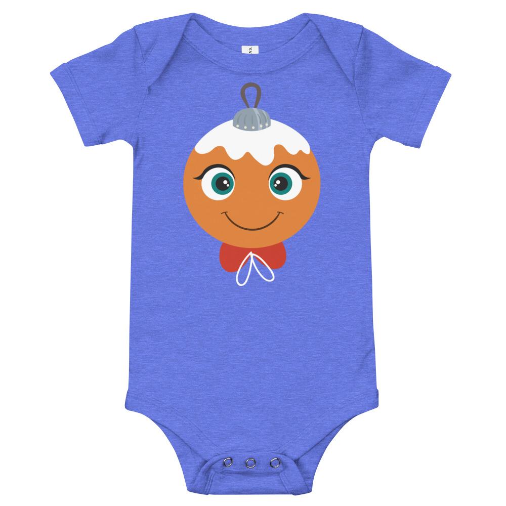 Kritter Christmas Gingerbread Ornament Baby Bodysuit in festive design, made from soft cotton with snap closure.